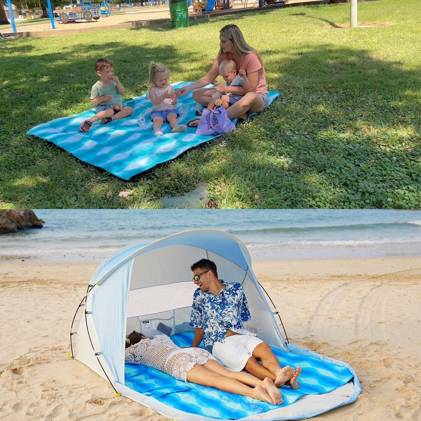 #WEJOY 3 in 1 Outdoor Picnic Blanket, Padded 5 Layers Beach Blanket, 80x60'', 4 Person, Easy to Fold, Waterproof for Lawn,Camping, Park (Pink)