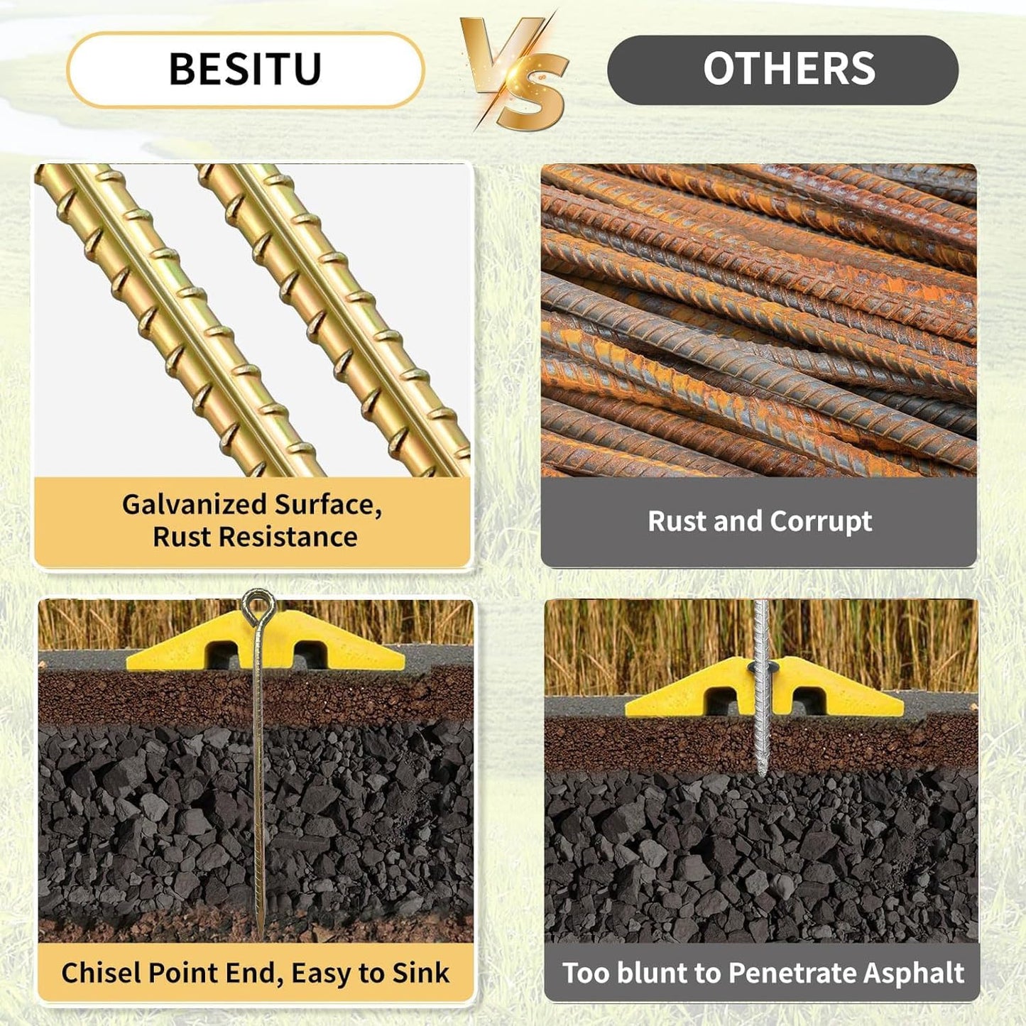 16 Inch Rebar Stakes ，Metal Stake Ground，Ground Anchor,Heavy DutyTent Stakes ，Baking Paint Metal Stakes ，Tent Stake,Ground Stakes ，0.5 Inch Diamete (16 Pack) ， Outdoor Travel