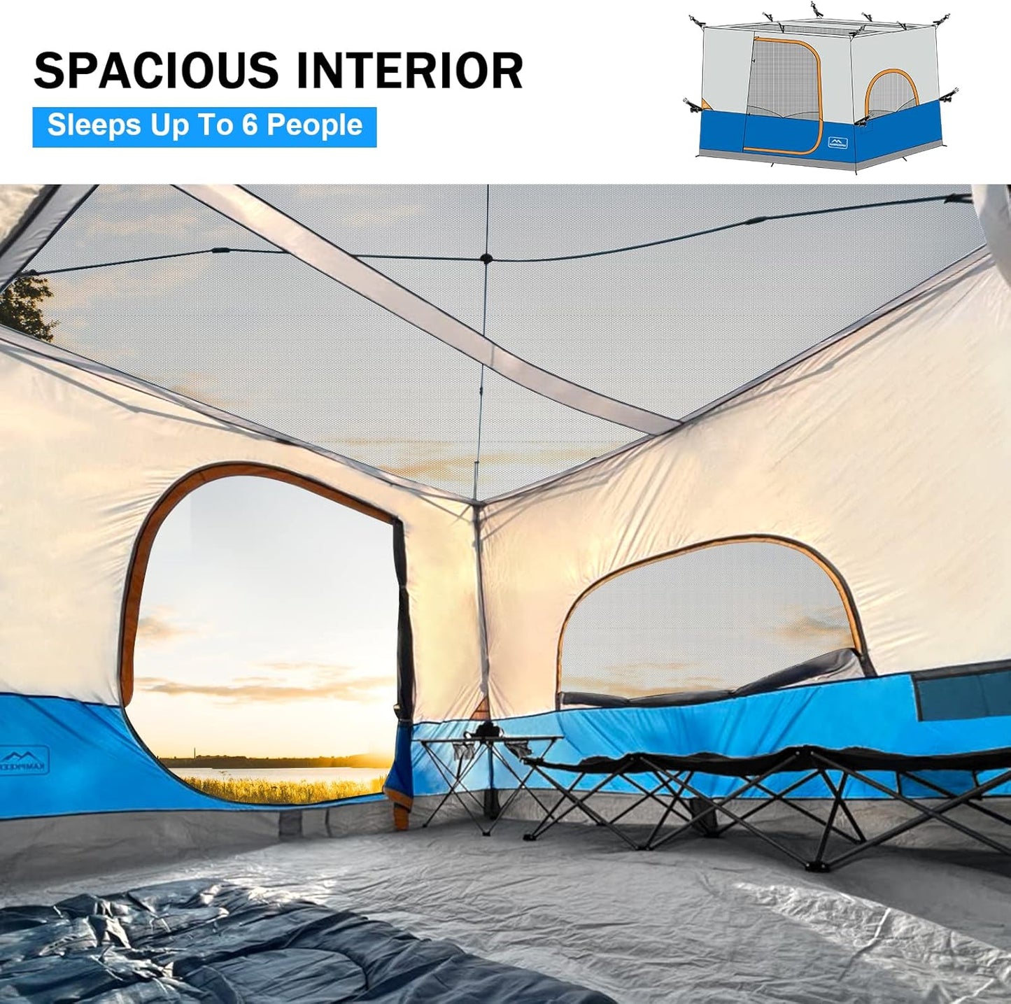 KAMPKEEPER Camping Inner Tent for Pop Up Canopy, Converts 10'x10' Straight Leg Canopy into Camping Tent–Fully Vented Roof(Top & Frame NOT Included) Light Blue