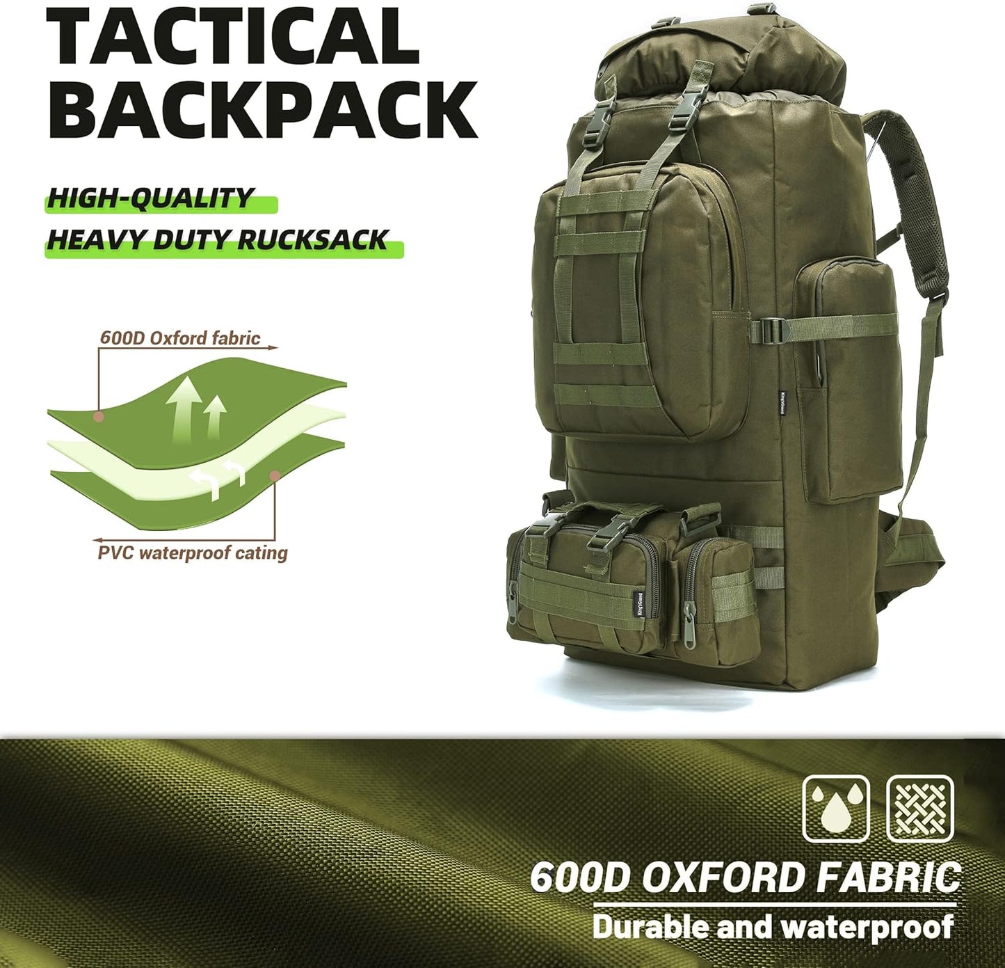 King'sGuard 100L Camping Hiking Backpack Molle Rucksack Military Camping Backpacking Daypack