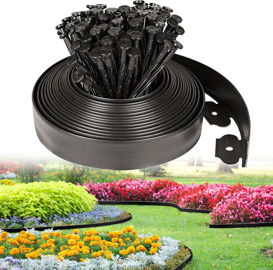 JERIA 2 Inch Tall 33 FT Garden Edging Kit with 45pcs Spikes, Plastic Edging for Landscaping