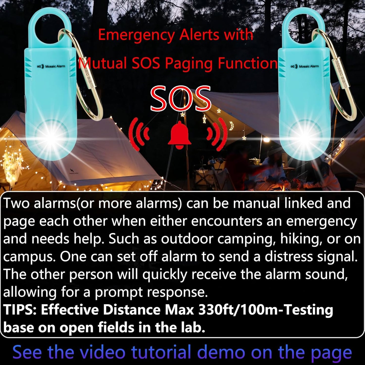 135dB Rechargeable Personal Safety Alarm Strobe Light Non Slip Grip Keychain Siren for Women Students. Flashlight Hiking Bear Alarm Emergency Mutual SOS Paging Alerts Loud Sound. Aqua