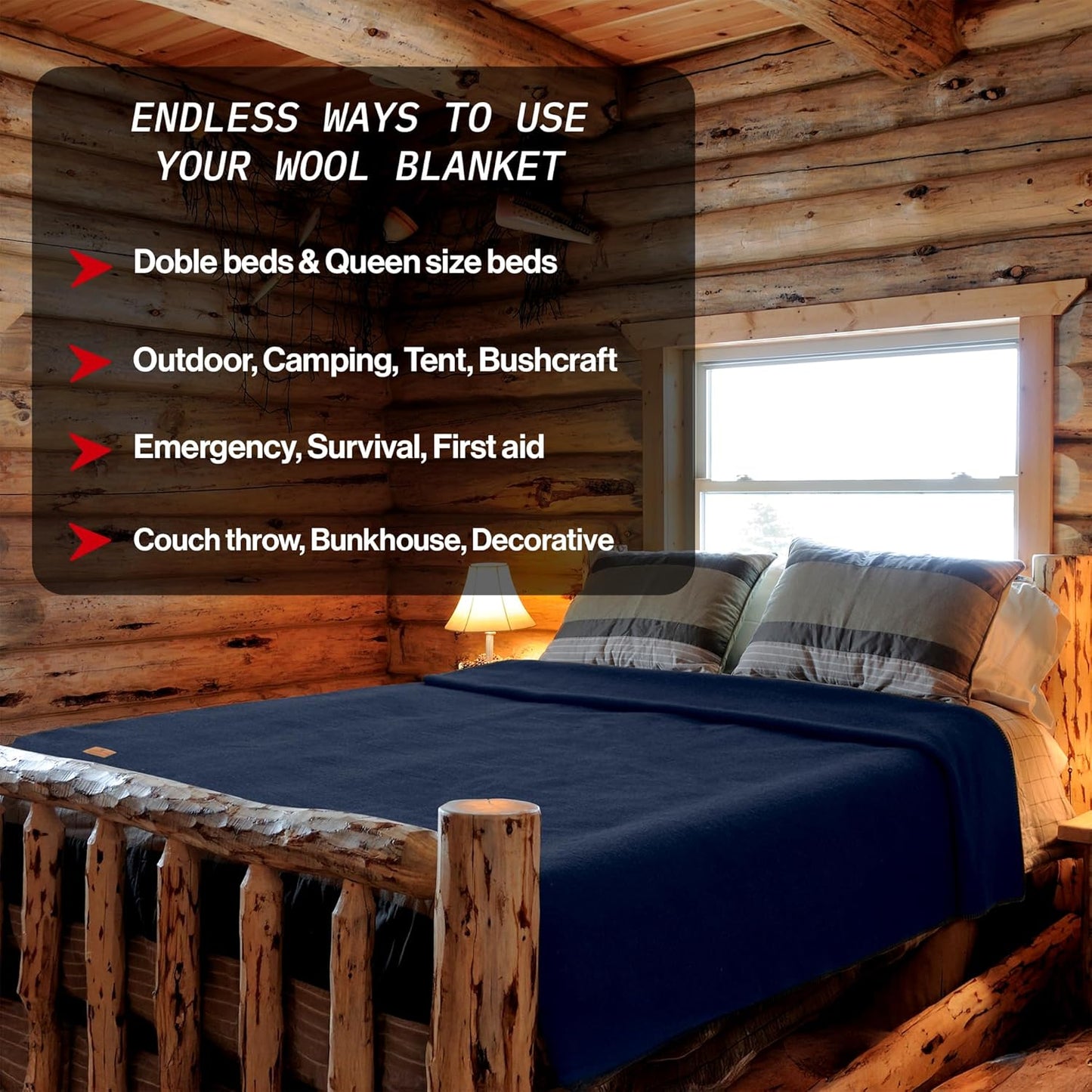 100% Wool Blanket - Premium Ultra-Soft, Thick, Warm, Large 62" x 84" Bed & Camping Blanket for Outdoor, Home, Indoor, Bushcraft & Survival