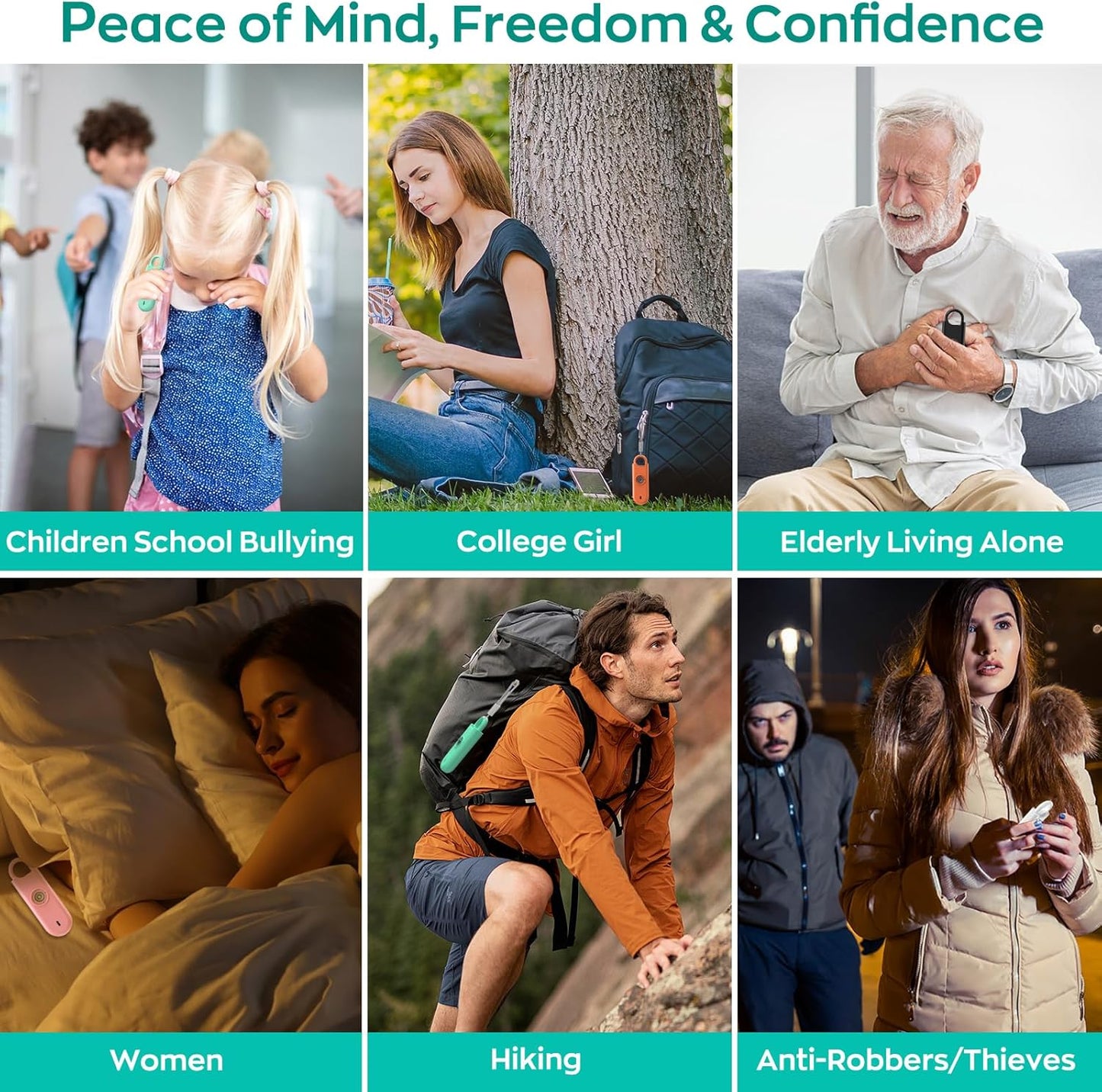 140dB Personal Safety Alarm for Women, 6 Pack Safe Alarm Protection Keychain with Strobe Light & Low Battery Notice, Security Siren Self Defense for Kids Seniors College Girls, Multicolor