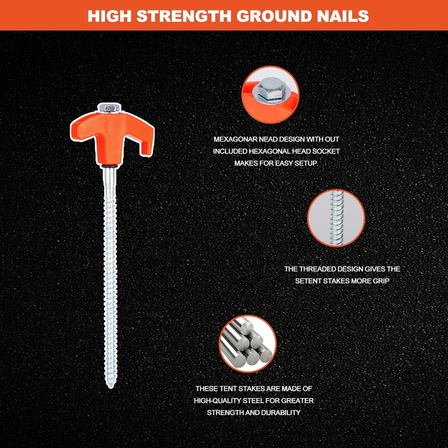 12 Pack Screw in Tent Stakes Heavy Duty,8 ’’ Ground Anchors Screw in,Metal Stakes with Hex Head Driver and Sturdy Storage Box. (12, Orange)