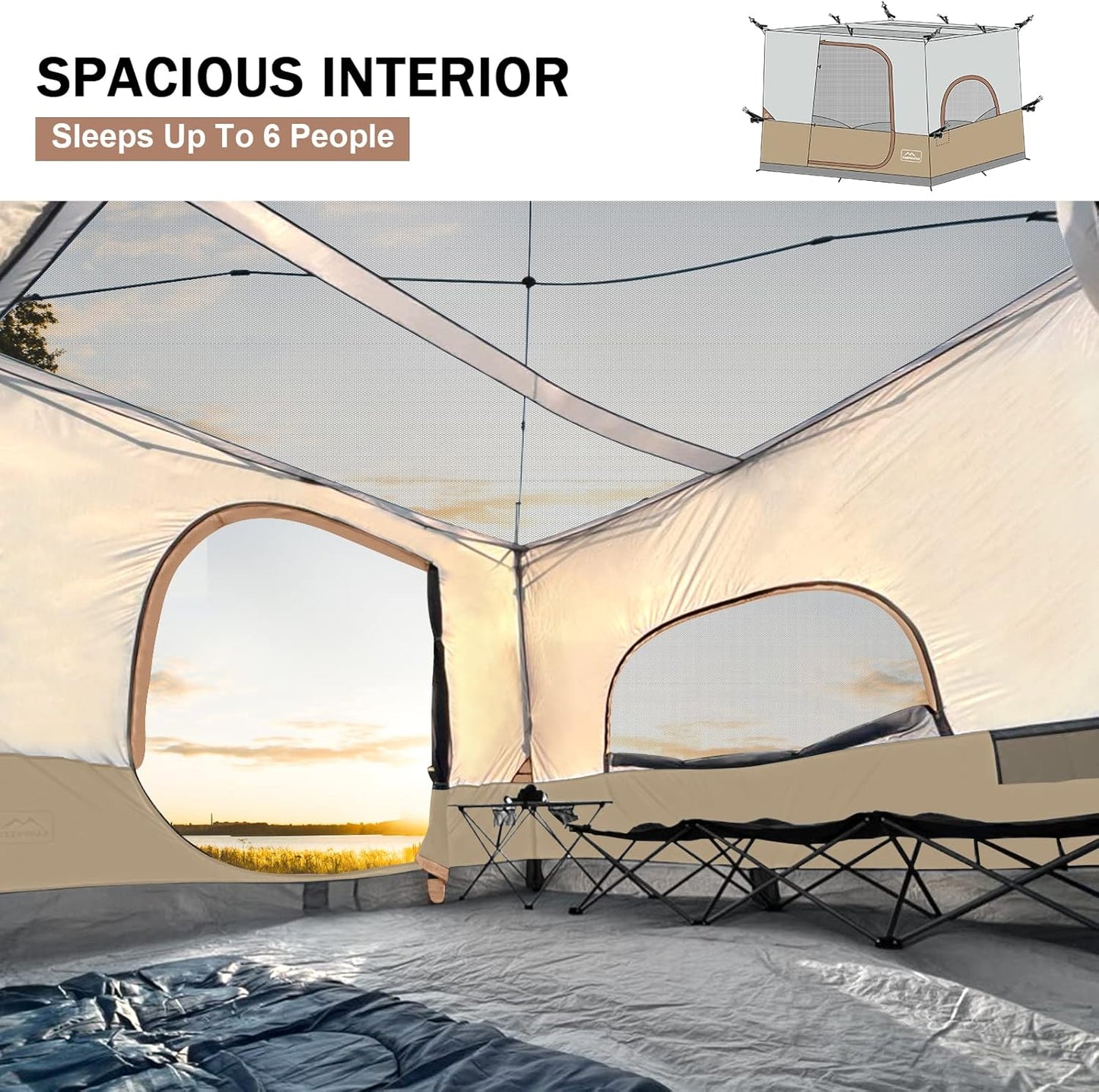 KAMPKEEPER Camping Inner Tent for Pop Up Canopy, Converts 10'x10' Straight Leg Canopy into Camping Tent–Fully Vented Roof(Top & Frame NOT Included), Khaki