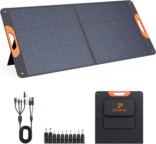 110 Watt Portable Solar Panel,Road Trip Essentials,18.6V Foldable Solar Panel Charger for Power Station,23.5% High Efficiency IP67 Waterproof 2 Kickstands for Camping RV Hurricane Blackout