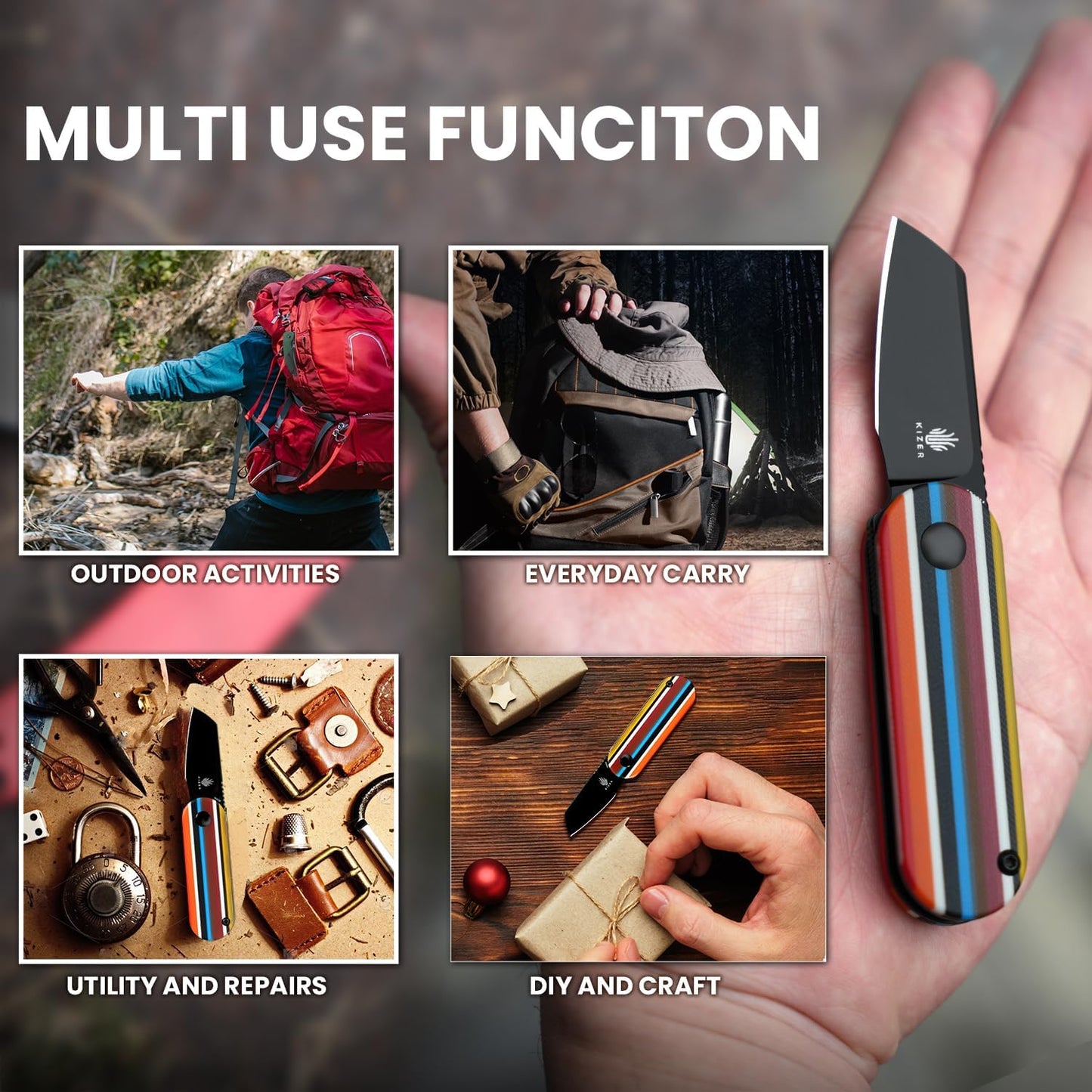 Kizer Serape Series Mini Bay Pocket Knife, 1.9 Inches 154CM Steel Blade EDC Knife, G10 Handle Small Folding Camping Knives Tools V2583C1