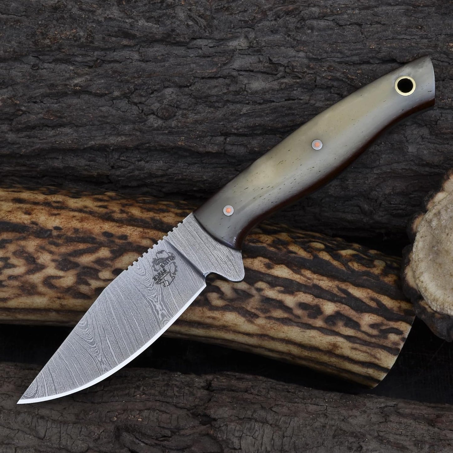 Knives Ranch Light Weight Fixed Blade EDC Knife | 6-1/2" Skinning Knife | Bone Handle | Horizontal Carry Cowboy Sheath (3196-B)