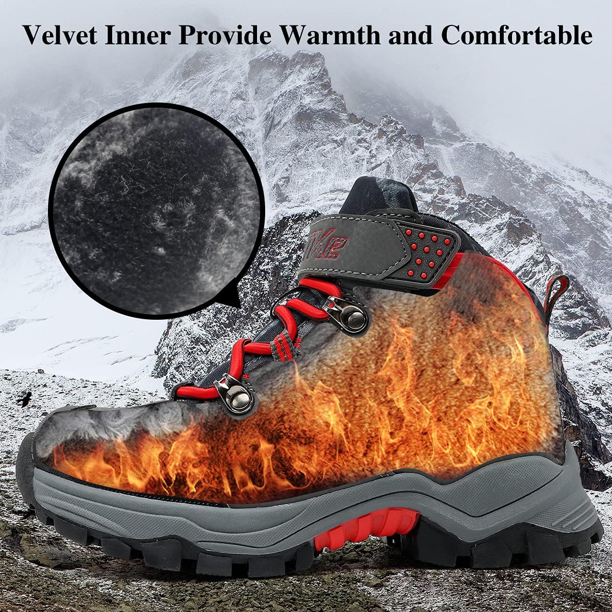 JMFCHI Kids Hiking Boots Boys Girls Outdoor Walking Climbing Sneaker Comfortable Non-slip Snow Shoes Hiker Boot Antiskid Steel Buckle Sole