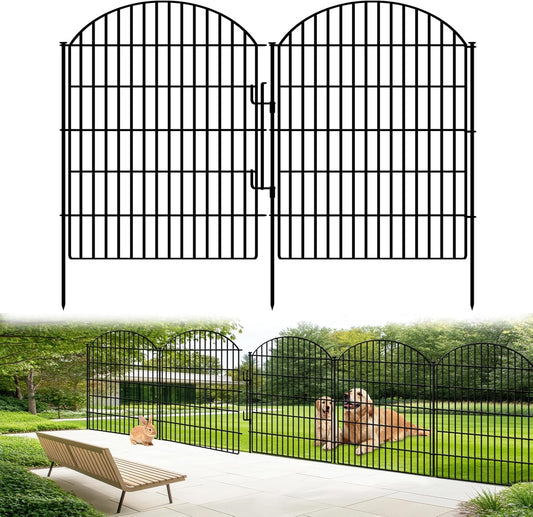10 Panels Decorative Garden Fencing with Lock, 33in (H) x 22.31ft (L) No Dig Dog Fence Outdoor for Yard, Animal Barrier Rustproof Metal Temporary Panel Border for Rabbit, Dog and Patio Camping