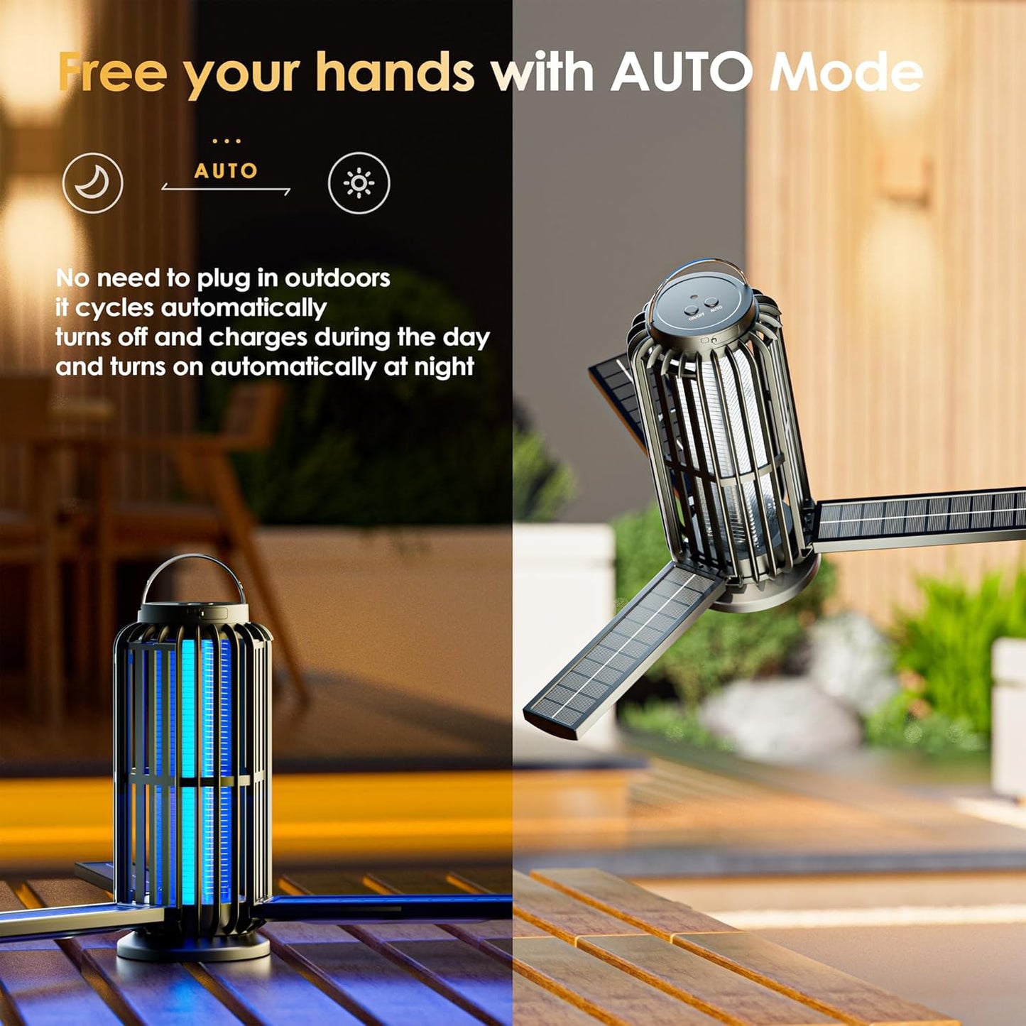 TYPEC Bug Zapper, Solar Bug Zapper with 3 Solar Charging Panels, IP65 Waterproof Mosquito Zapper, 4200V Mosquito Zapper with LED Light, Outdoor Indoor AUTO ON/Off