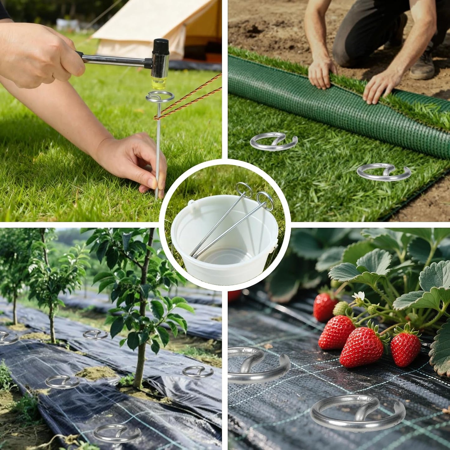 100pcs Landscape Fabric Pins, Heavy Duty Galvanized Landscape Staples Weed Barrier Stakes Lawn Staples with Staples Remover Mallet Yard Stakes Staples for Lawn Edging Ground Cover Outdoor Gardening