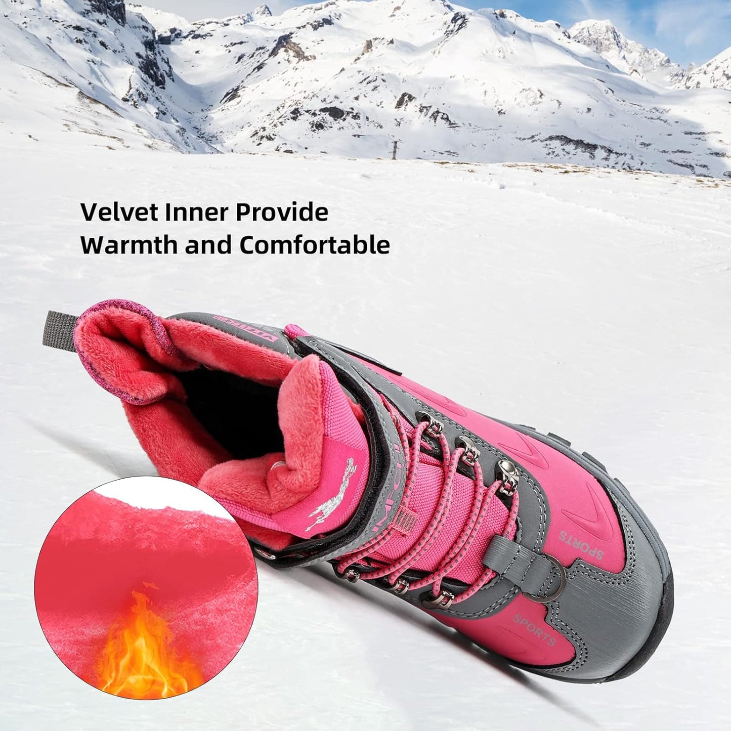 JMFCHI Kids Hiking Boots Boys Girls Outdoor Walking Climbing Sneaker Comfortable Non-slip Snow Shoes Hiker Boot Antiskid Steel Buckle Sole