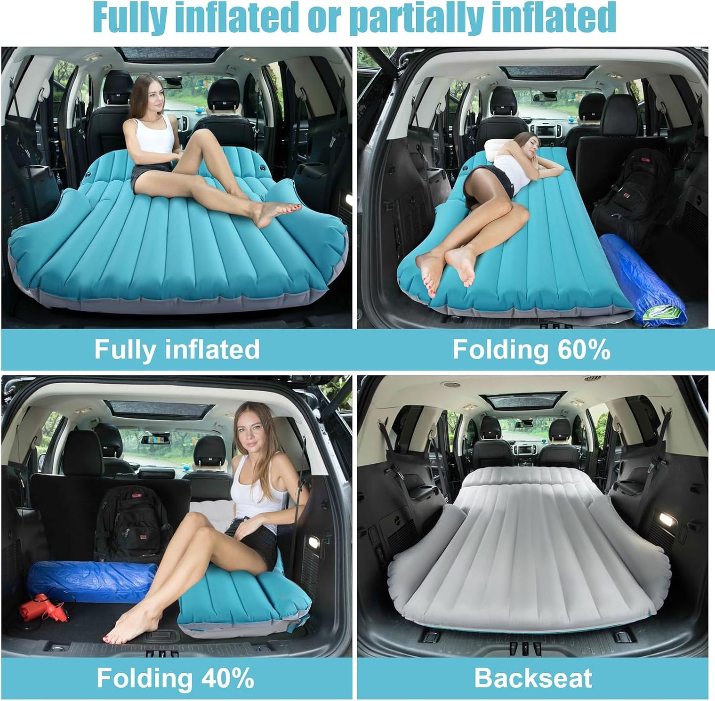 KMZ SUV Air Mattress Double-Sided Car Mattress Camping Bed Inflatable Bed with Electric Pump for SUV Trunk and Rear Seat - Gray and Blue (Without Pillows)