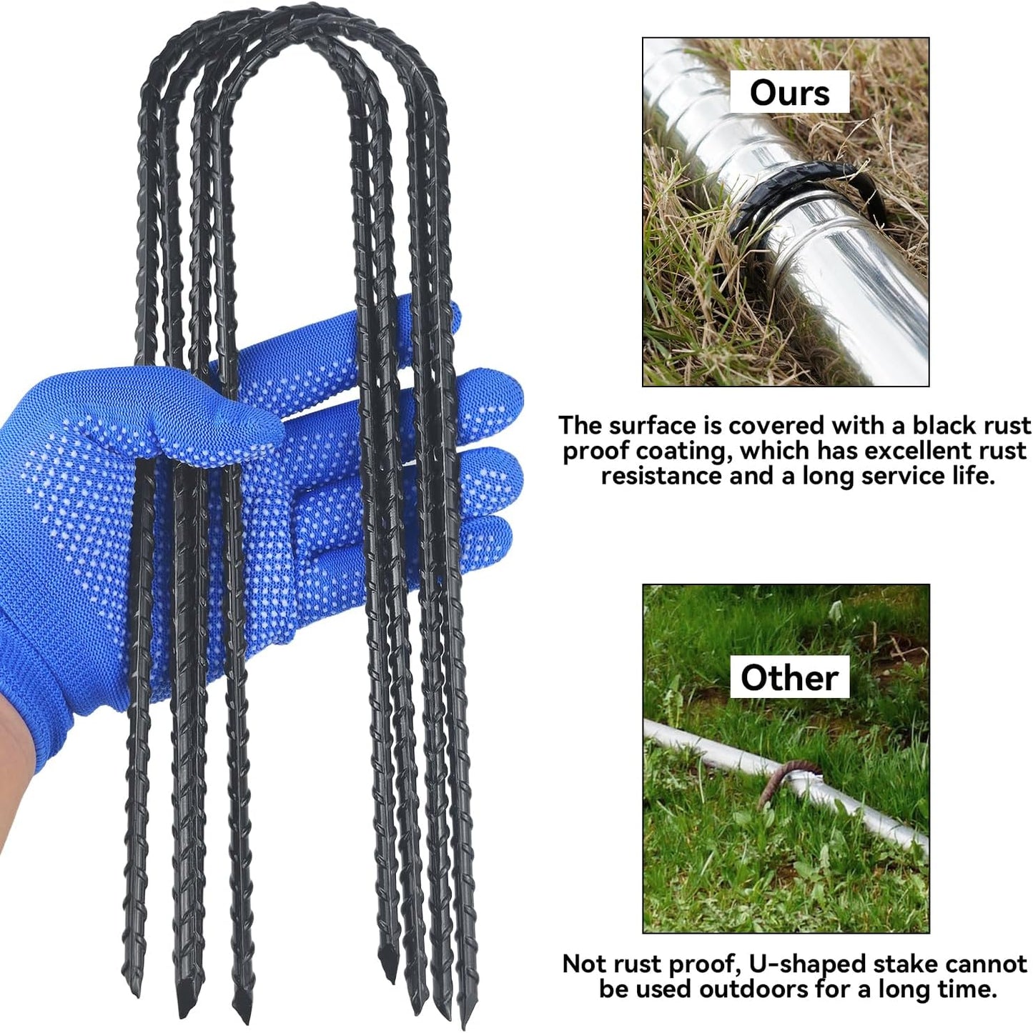 12-Inch Trampoline High Wind Stakes Heavy Duty Ground Anchors U Rebar Stakes for Trampoline, Dog Fence (48 Pack)