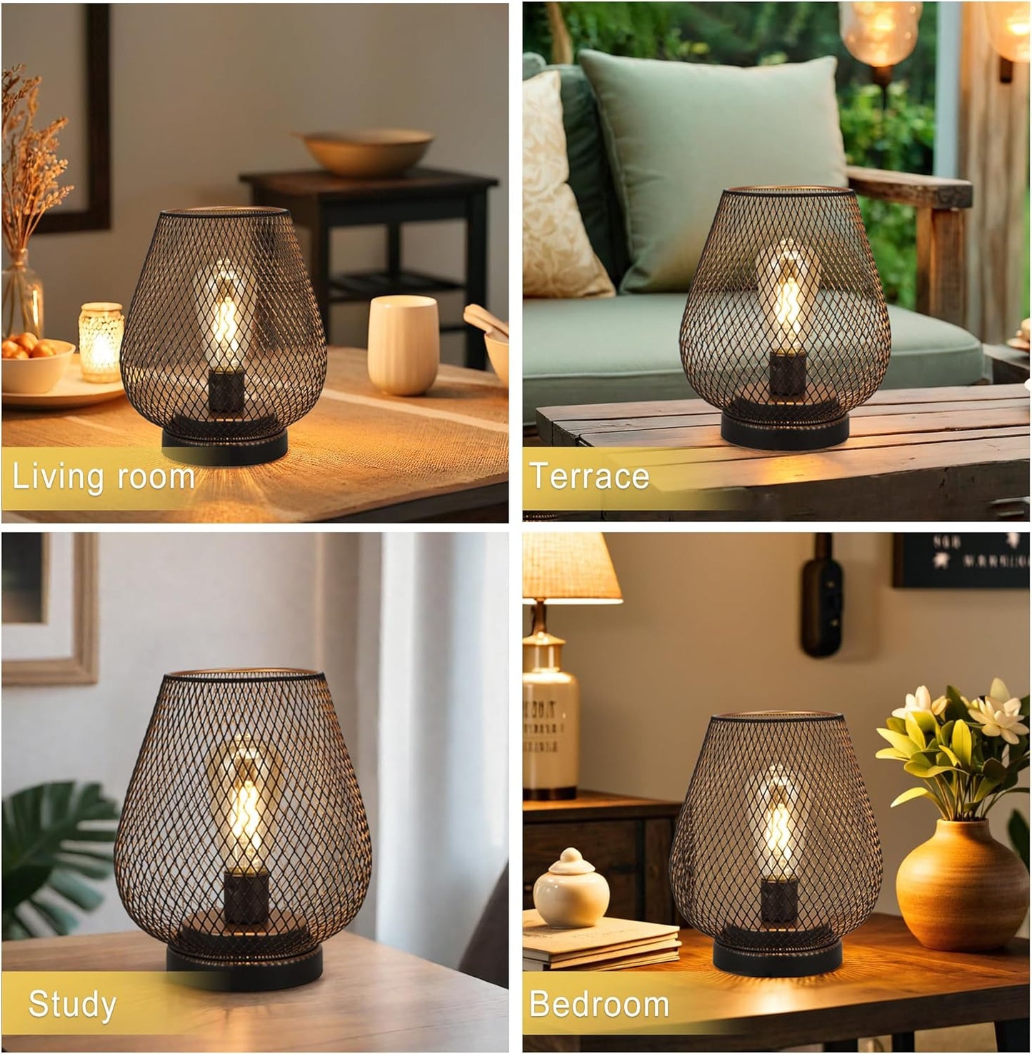 JHY DESIGN Set of 4 Metal Cage LED Lantern Battery Powered Cordless Accent Light with LED Great for Weddings Parties Patio Events for Indoors Outdoors