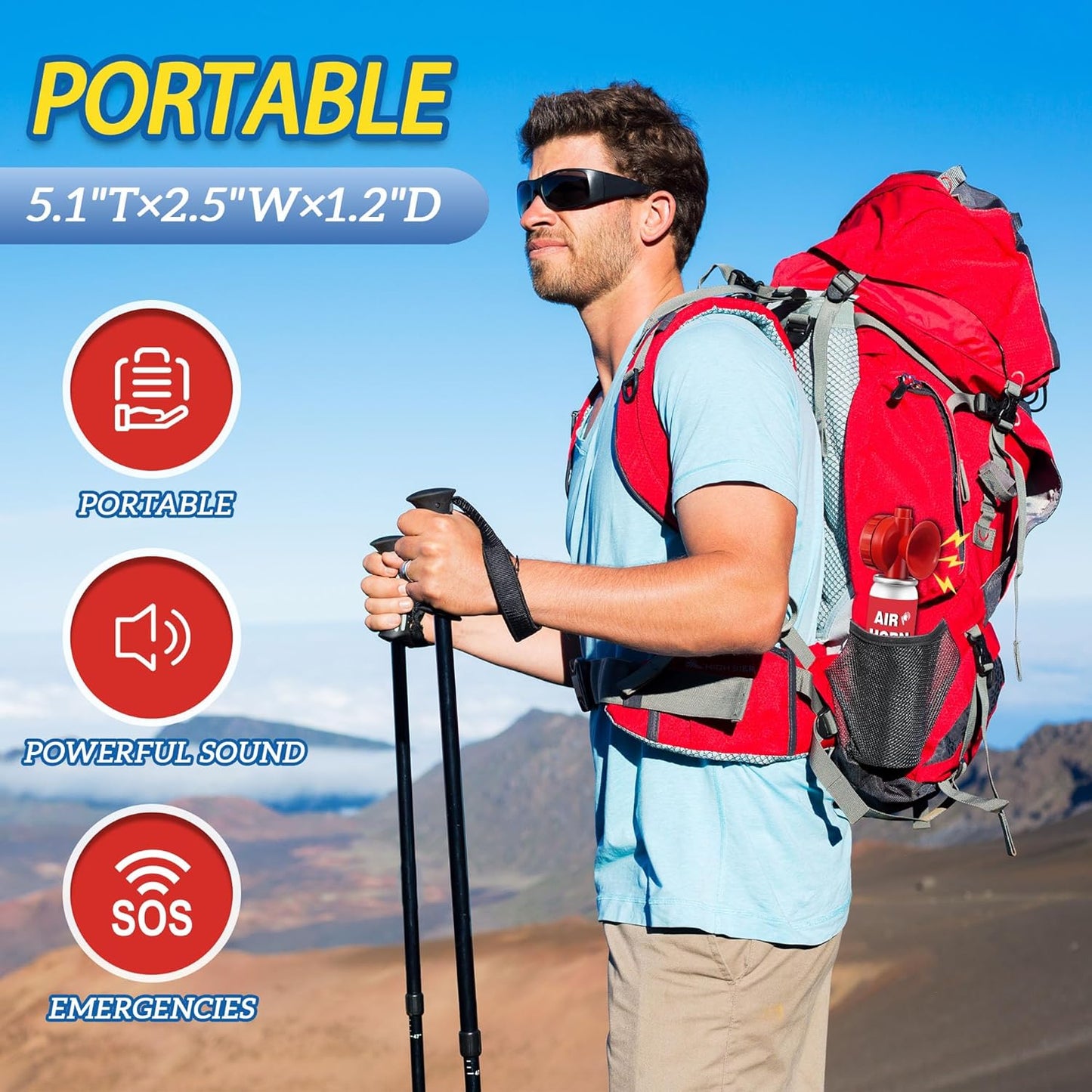 1.4oz Boat Air Horn, 130DB Heard Up to 0.5-Miles Away,Handheld Mini Marine Fog Horn Blow Horn Boat Accessories,Loud Bear Air Horns Can for Safety,Outdoor Alarms,Sporting Events,Red