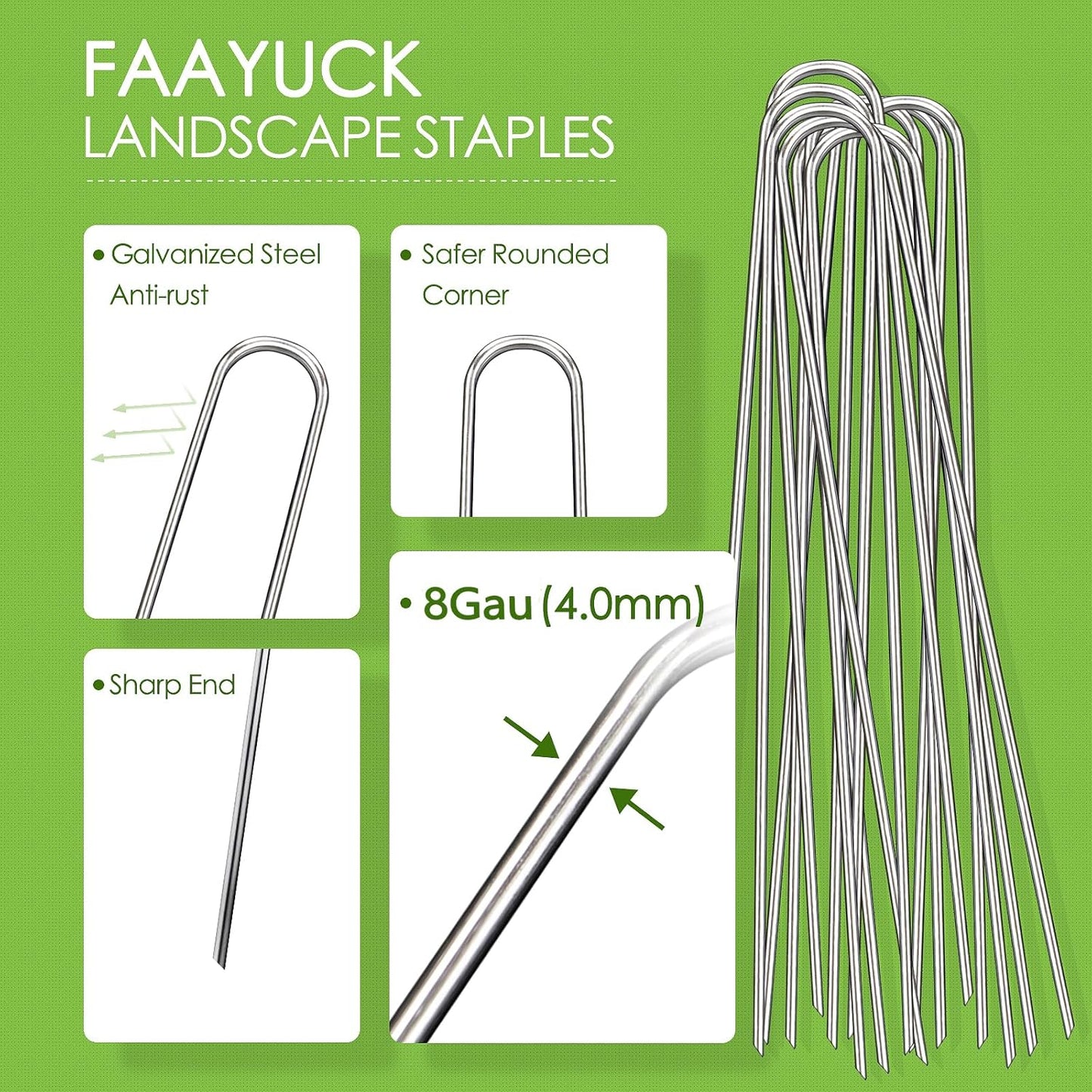 12 Inch Landscape Staples, 100 Pack Galvanized Landscape Stakes Heavy Duty 8 Gauge U-Shaped Garden Stakes, Ground Stakes for Weed Barrier Fabric, Irrigation Tubing, Fence, Outdoor Decorations