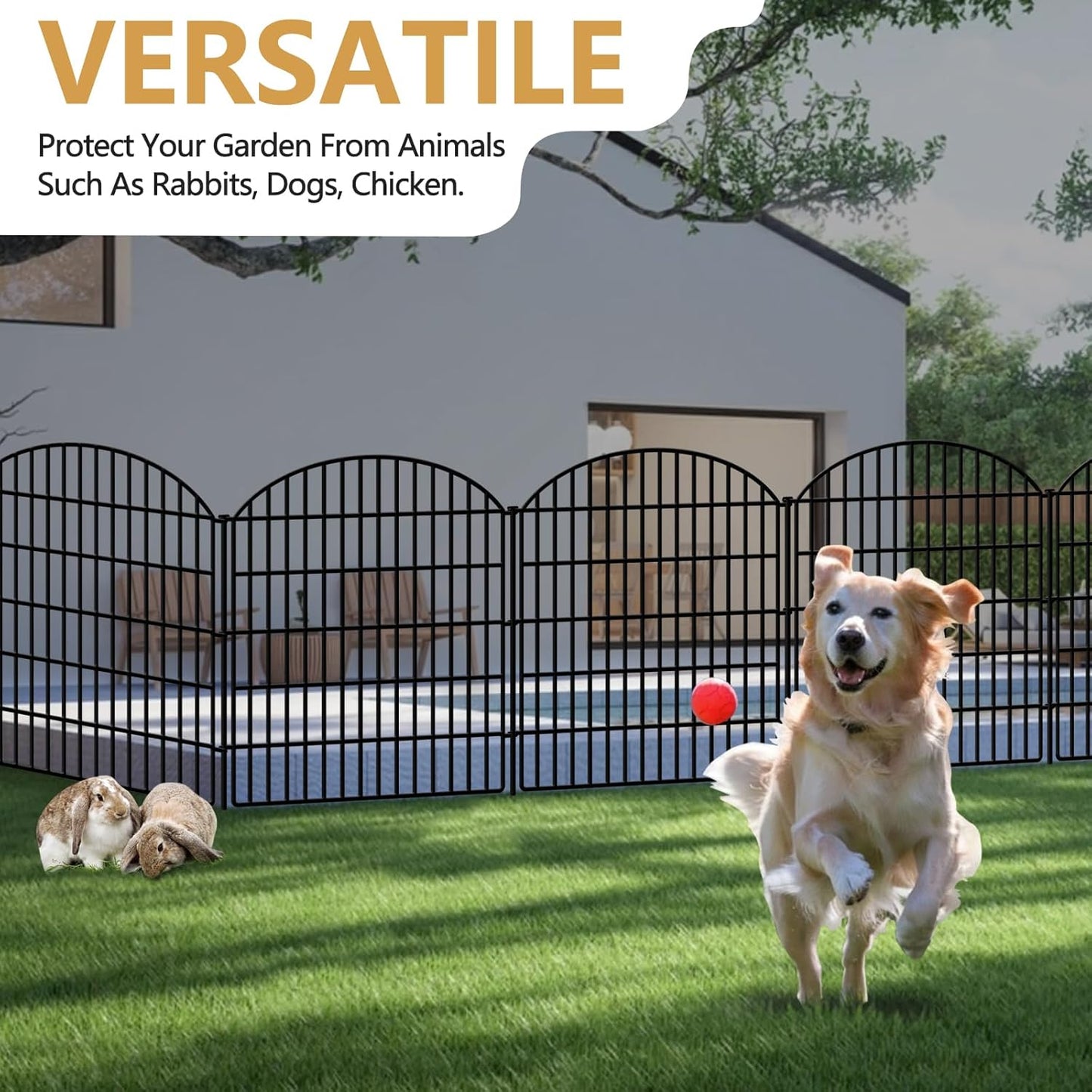 10 Panels No Dig Decorative Outdoor Garden Fence for Yard, 33in (H) x 22.31ft (L) Animal Barrier Fencing Rustproof Metal Panel Border for Dog, Rabbits Patio Camping Temporary Ground Stakes