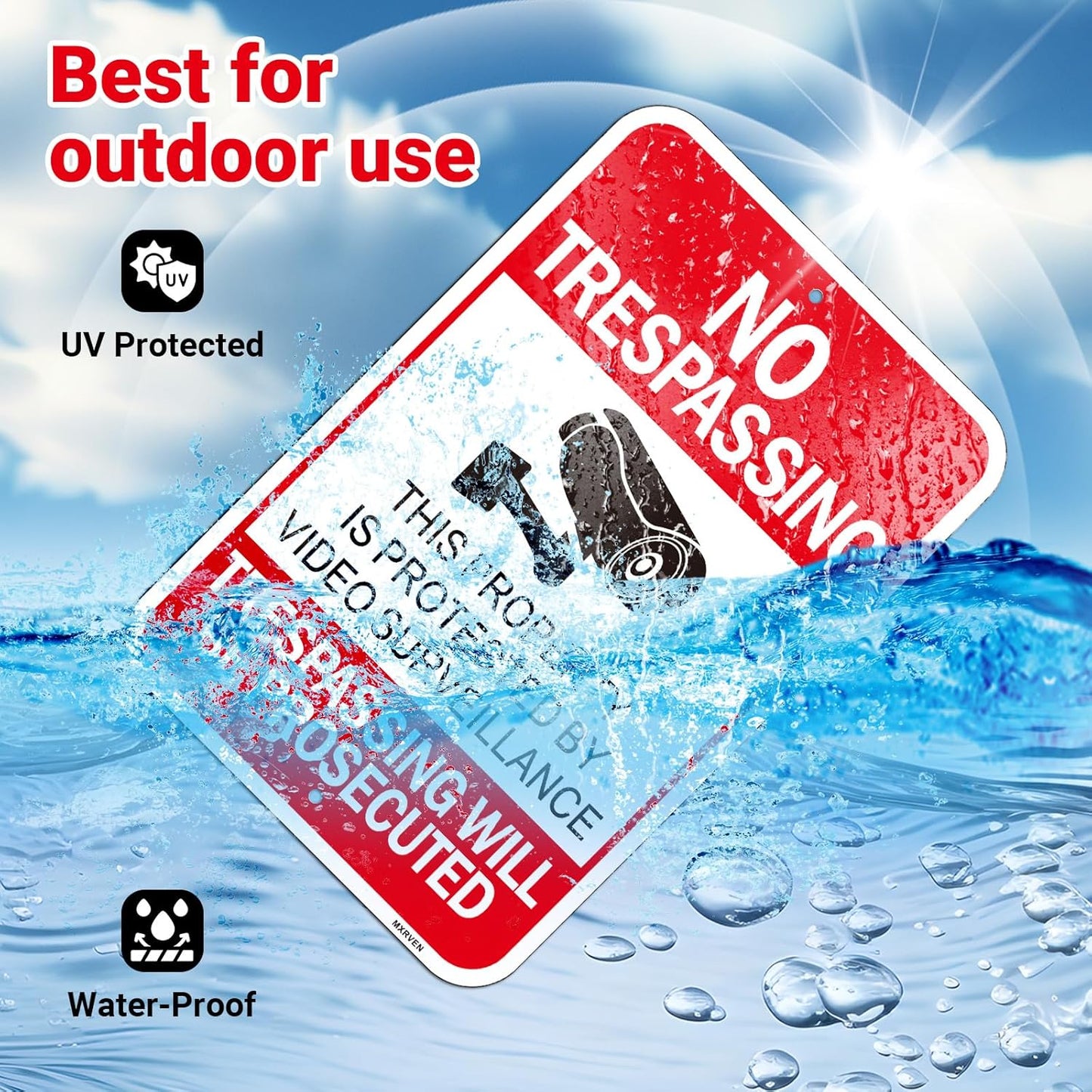 (4 Pack) Large No Trespassing Sign, Video Surveillance Signs, 18"x12" Reflective Aluminum Private Property Signs for House and Business, Violators Will Be Prosecuted, Weather Resistant, Weatherproof