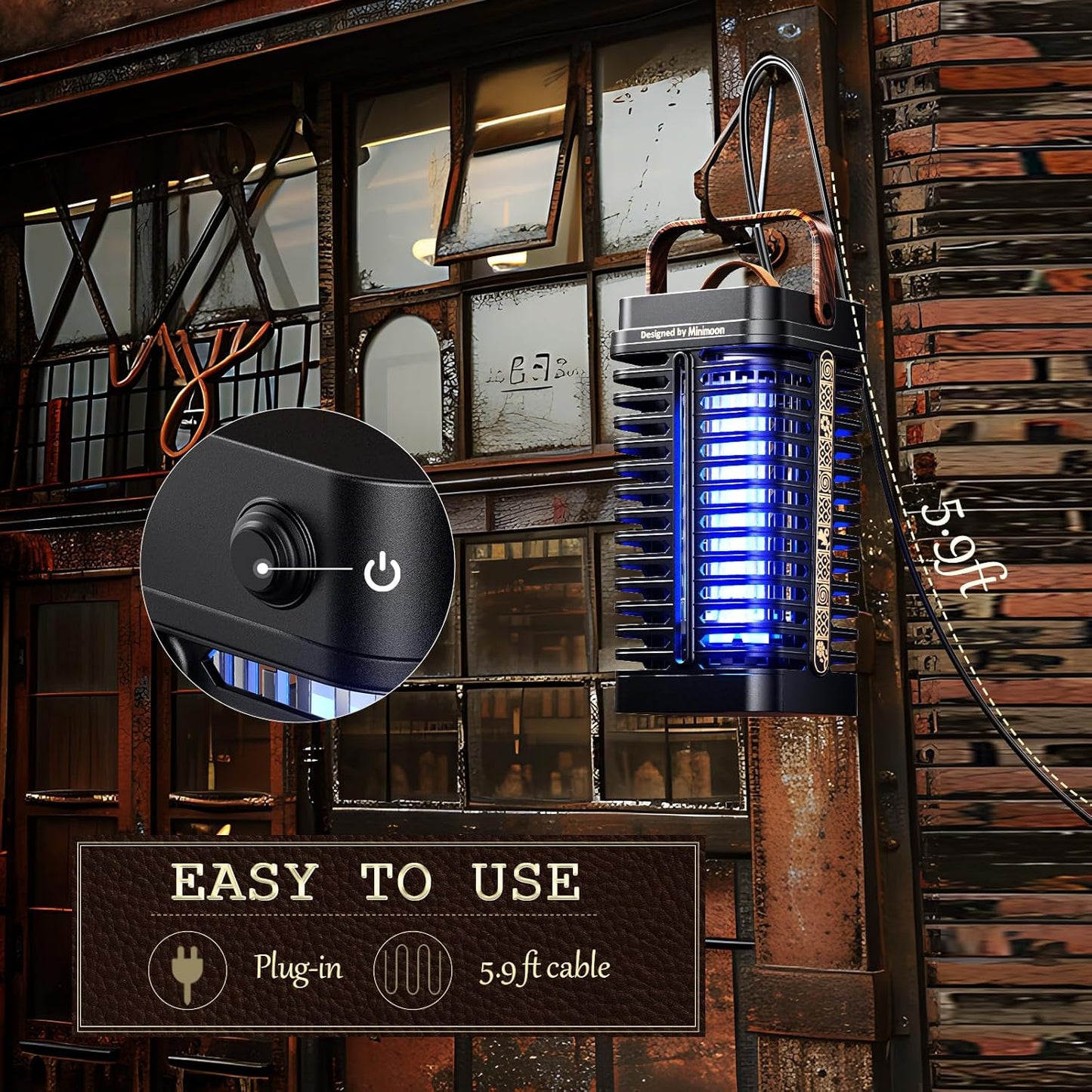 Minimoon Bug Zapper Outdoor, 15W Mosquito Zapper 4200V Electric Fly Trap, Western Theme, Easy to Clean, IPX4 Waterproof, 5.9 Ft Cord, Fly Zapper for Backyard, Patio, Camping, Indoor