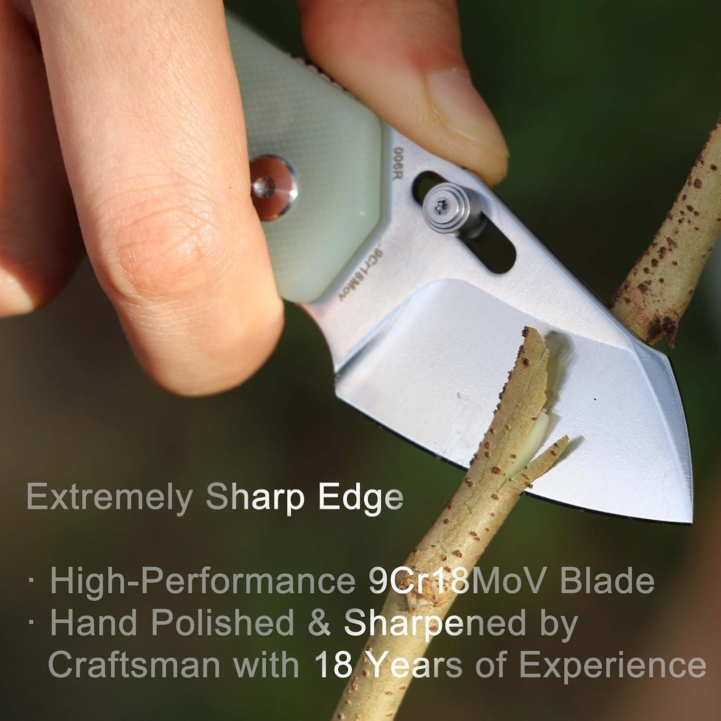 JIN Rhino Small Pocket Knife for Men, Button Lock EDC, Folding Knife Kit, 2" 9Cr18Mov Satin Blade, Jade G10 Handle, Gift for Men Women, Razor Sharp Camping Knives