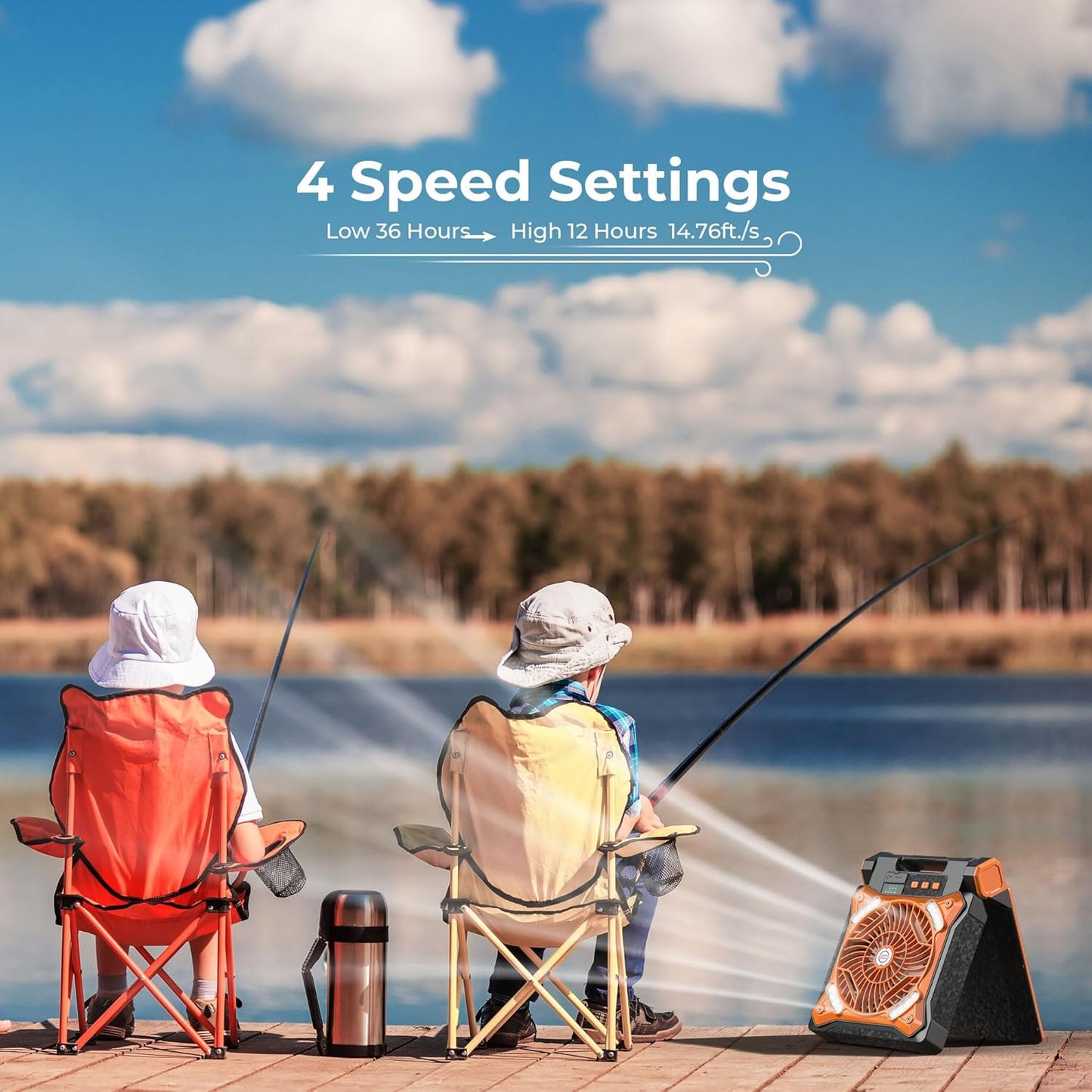 KITWLEMEN Upgraded Solar Camping Fan with Lantern - Rechargeable Battery Operated Fan, 36H Run Time Max, 4 Speeds, 8H Timer, 90° Adjustable Portable Desk Fan for Hurricane, Power Outage, Outdoor Use