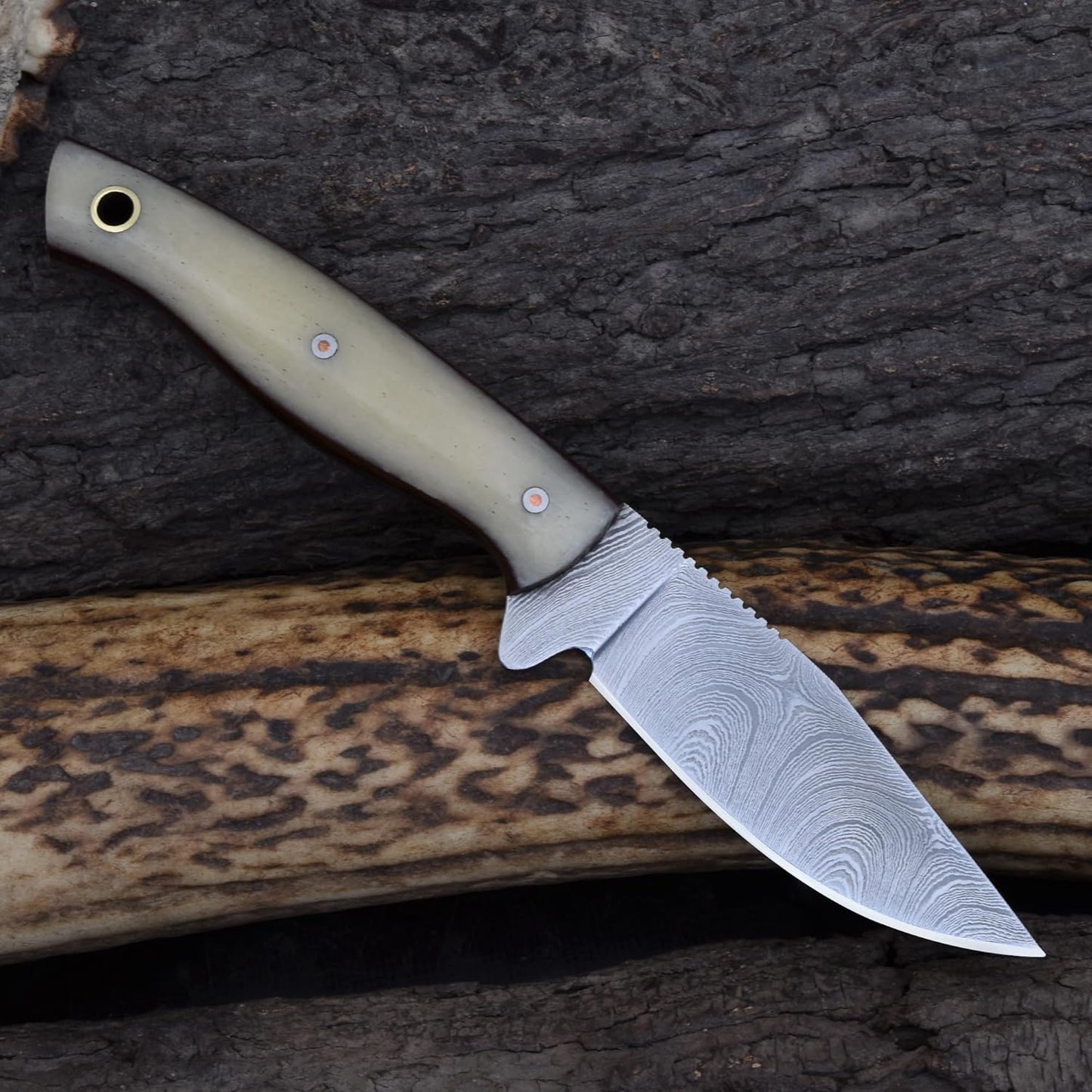 Knives Ranch Light Weight Fixed Blade EDC Knife | 6-1/2" Skinning Knife | Bone Handle | Horizontal Carry Cowboy Sheath (3196-B)