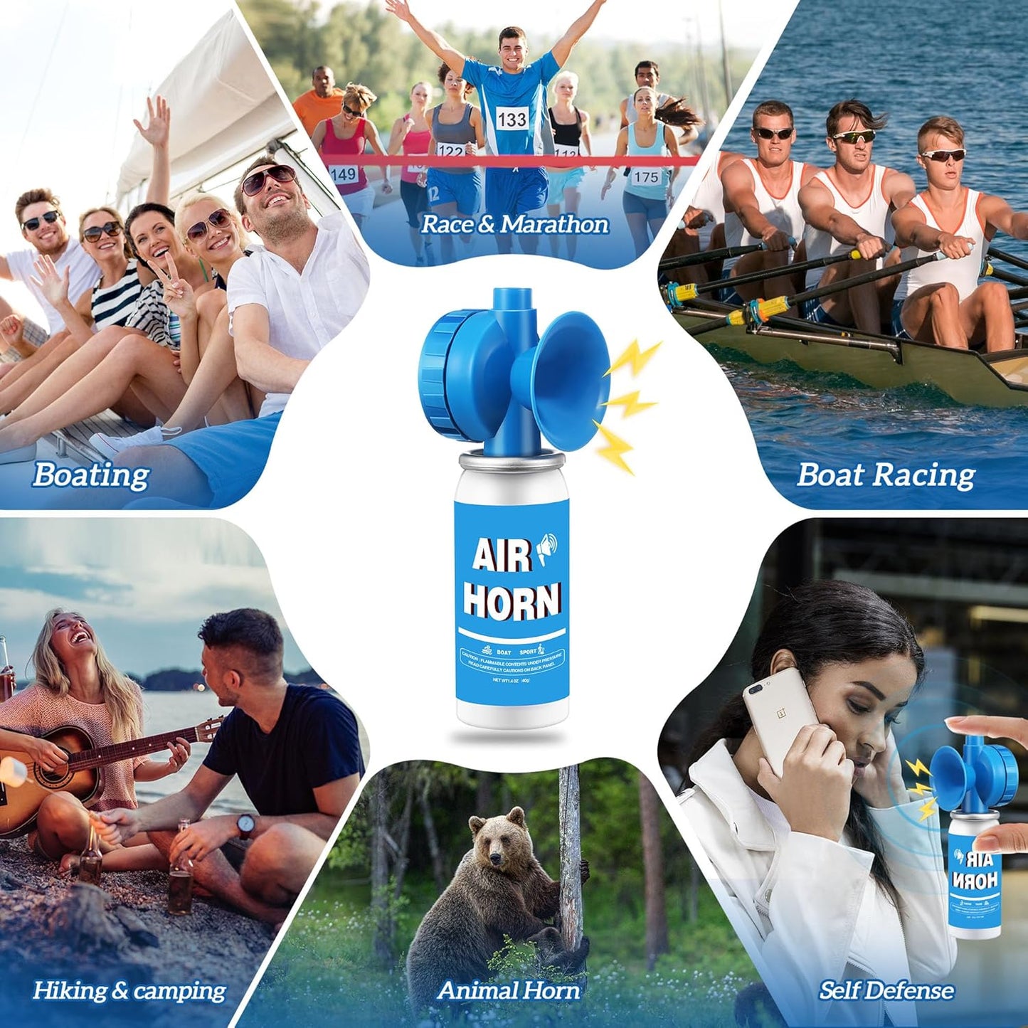 1.4oz Boat Air Horn, 130DB Heard Up to 0.5-Miles Away,Handheld Mini Marine Fog Horn Blow Horn Boat Accessories,Loud Bear Air Horns Can for Safety,Outdoor Alarms,Sporting Events,Blue