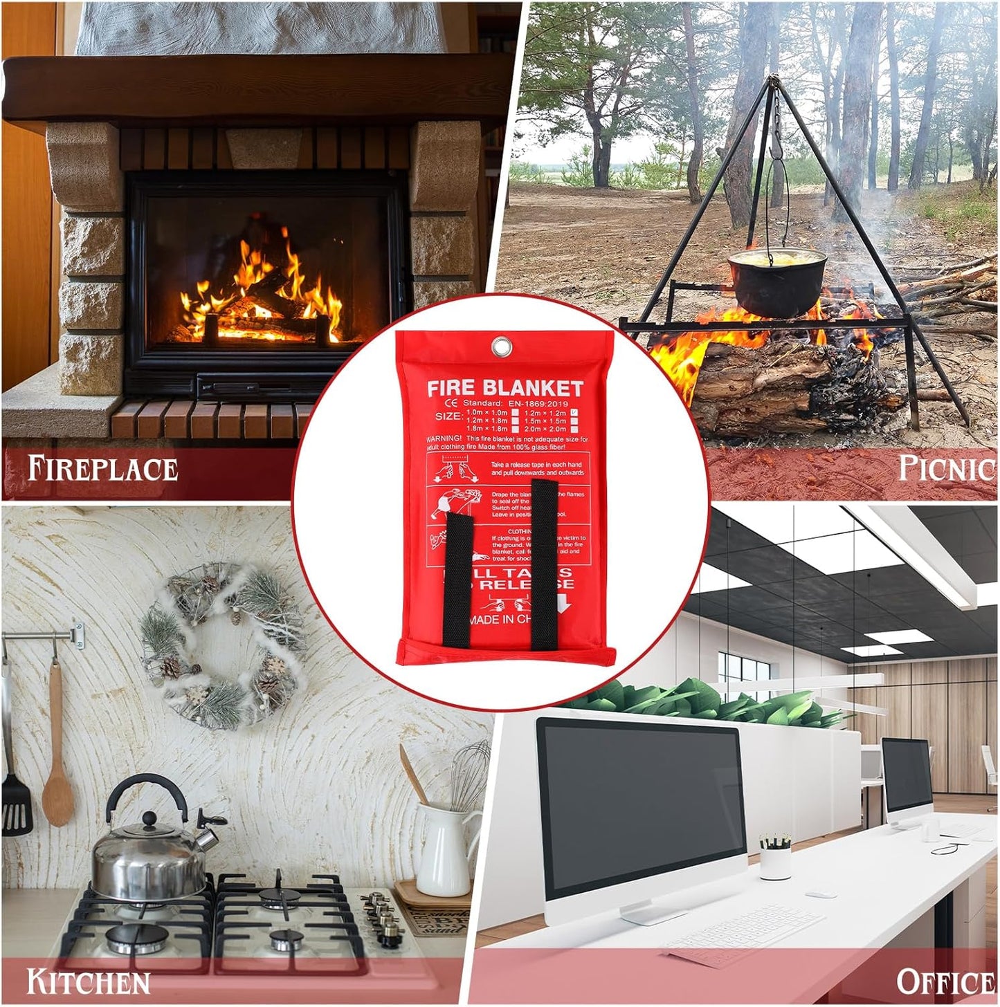 Jerify 24 Pack Fire Blanket for Home Emergency - 47 x 47 Inch Kitchen Fire Suppression, Fiberglass Flame Retardant Protection and Heat Insulation (Red)