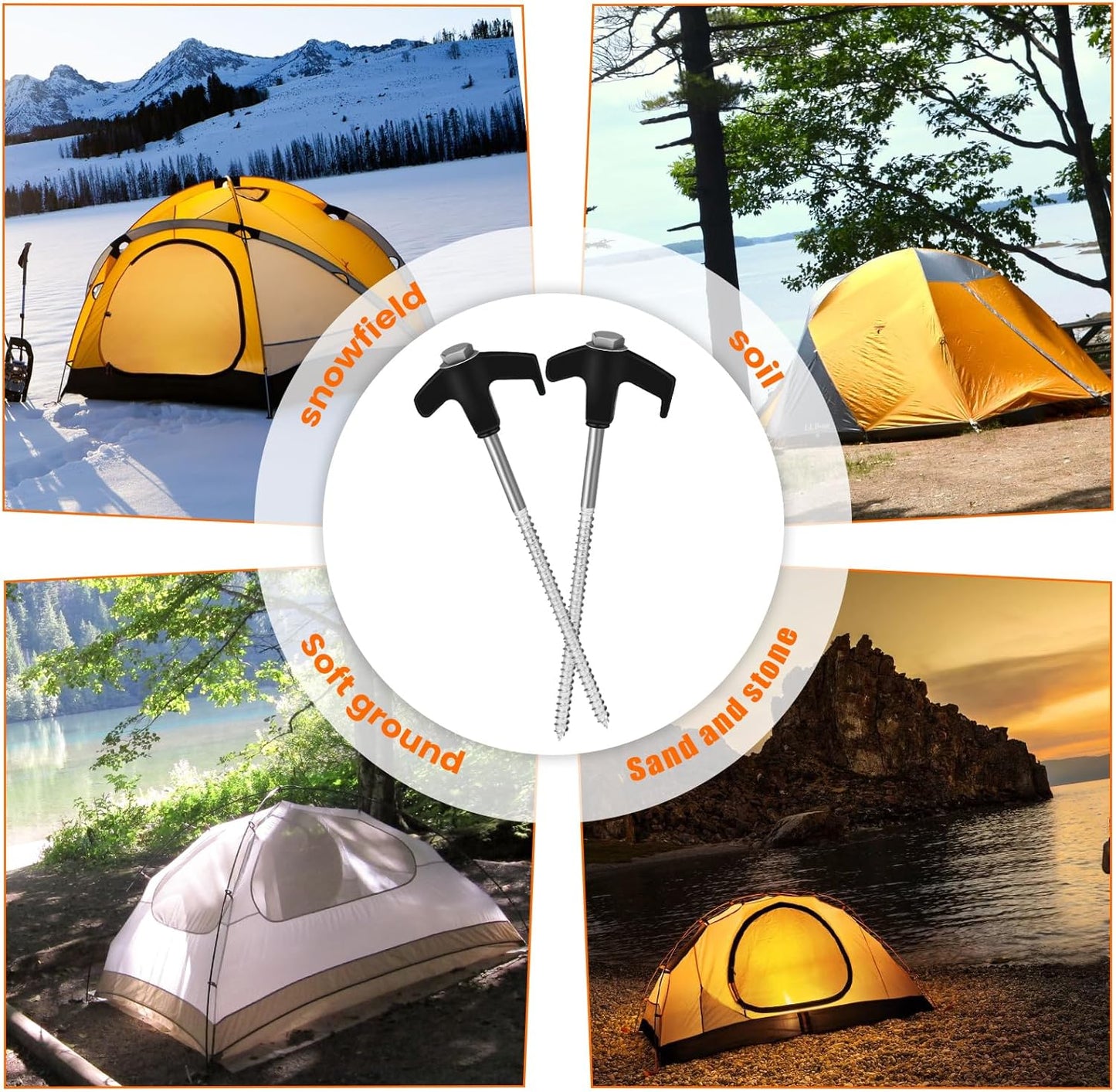 12 Pack 8" Screw in Tent Stakes Heavy Duty- Ground Anchors Screw- Tent Pegs Camping Stakes- Hex Pegs Drillable Tent Stakes and Hexagon Head Drive and Storage Box (Black)