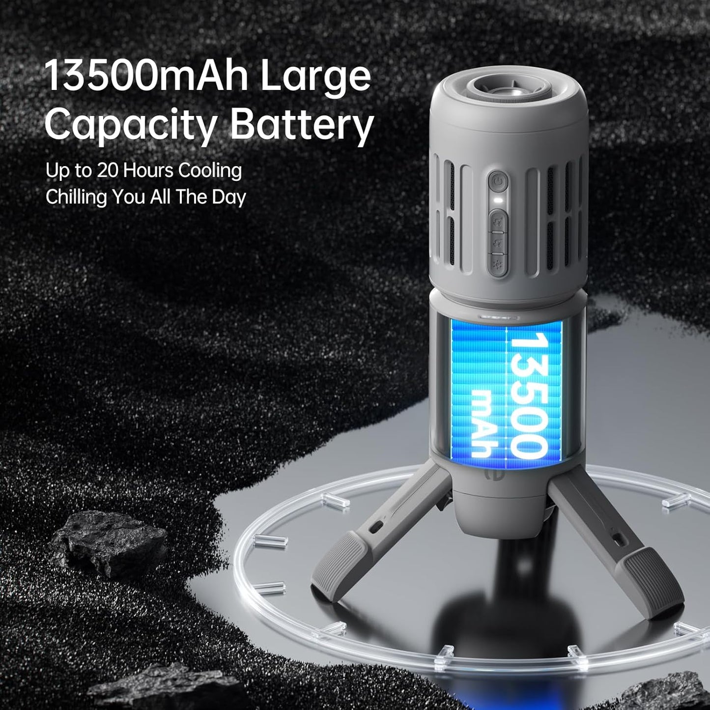 JISULIFE Outdoor Fan Ultra 1, 10-Speed Foldable, 13500mAh Battery Operated Rechargeable, Portable Tent Ceiling with Power Bank, Flashlight, Ideal for Travel, Camping, Fishing, Gifts - Grey