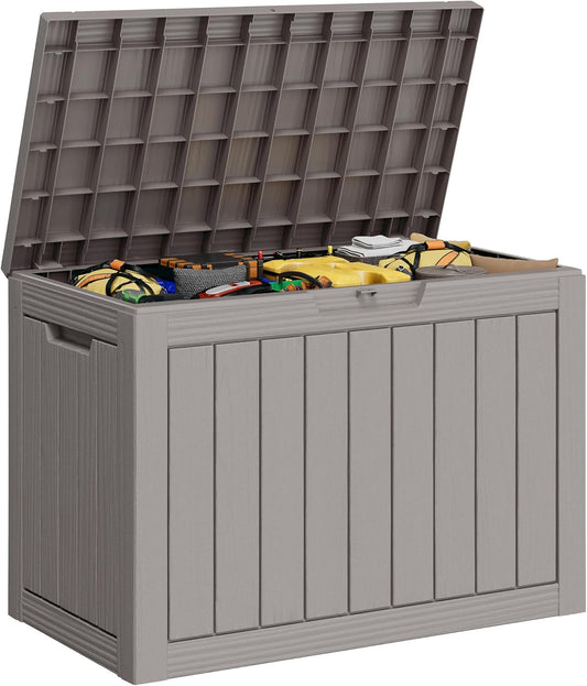 KAMABOKO 45 Gallon Outdoor Storage Box, All-Weather Deck Box for Patio Furniture, Package Deliveries, Garden Tools, Pool Supplies & Cushions, Grey