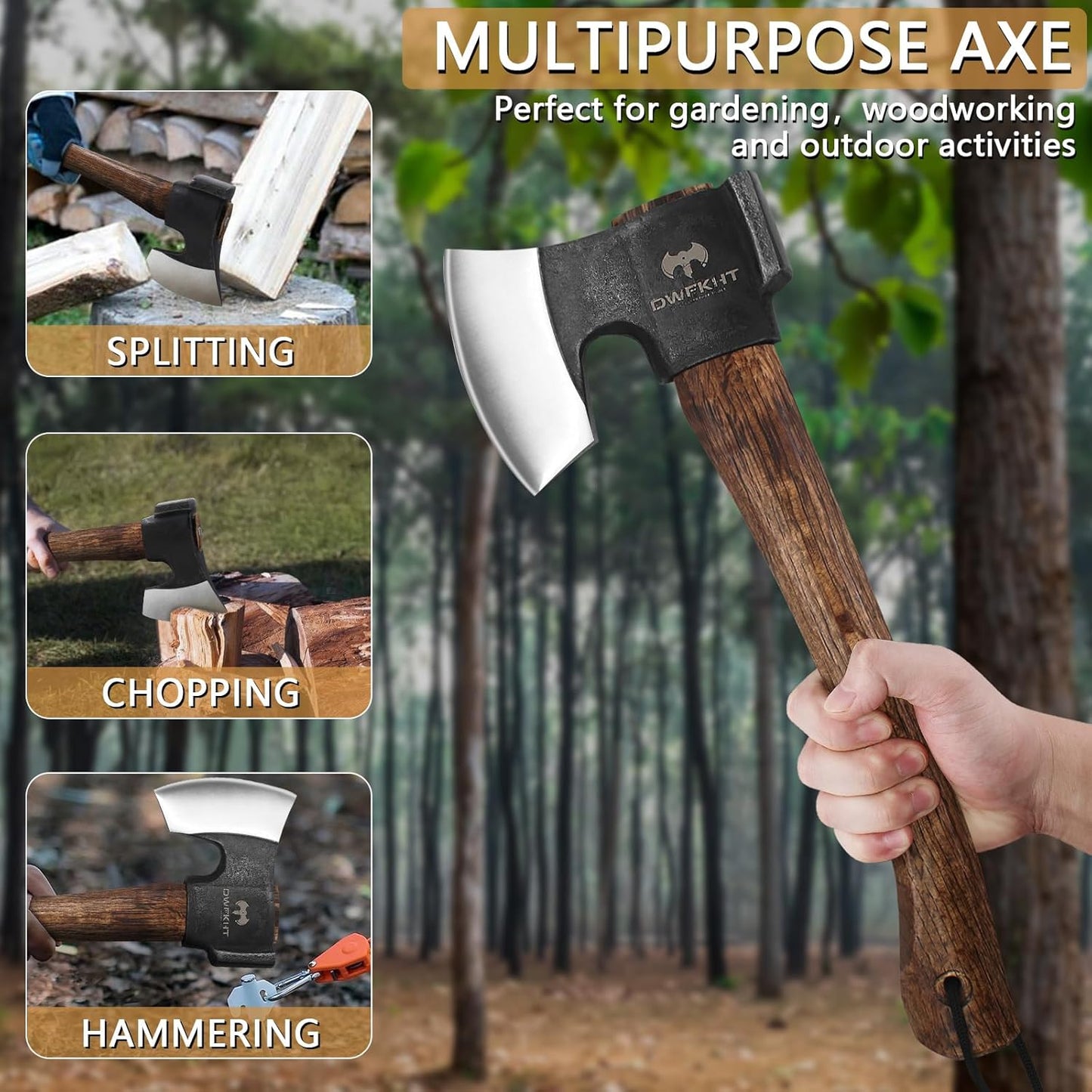 14.4" Hatchet, Camping Axe, Hand Forged Axe with Sheath, Bushcraft Hatchet with 1065 Carbon Steel and Beech Handle for Wood Chopping – Perfect for Outdoor Survival and Adventures