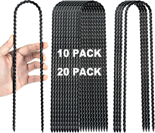 12 Inch Trampoline Wind Stakes Heavy Duty U Shaped Stakes for Ground, Trampoline Tie Down Anchor Kit for Swing Set, Camping Tents and Soccer Goal, Black Rebar Anchors (20)