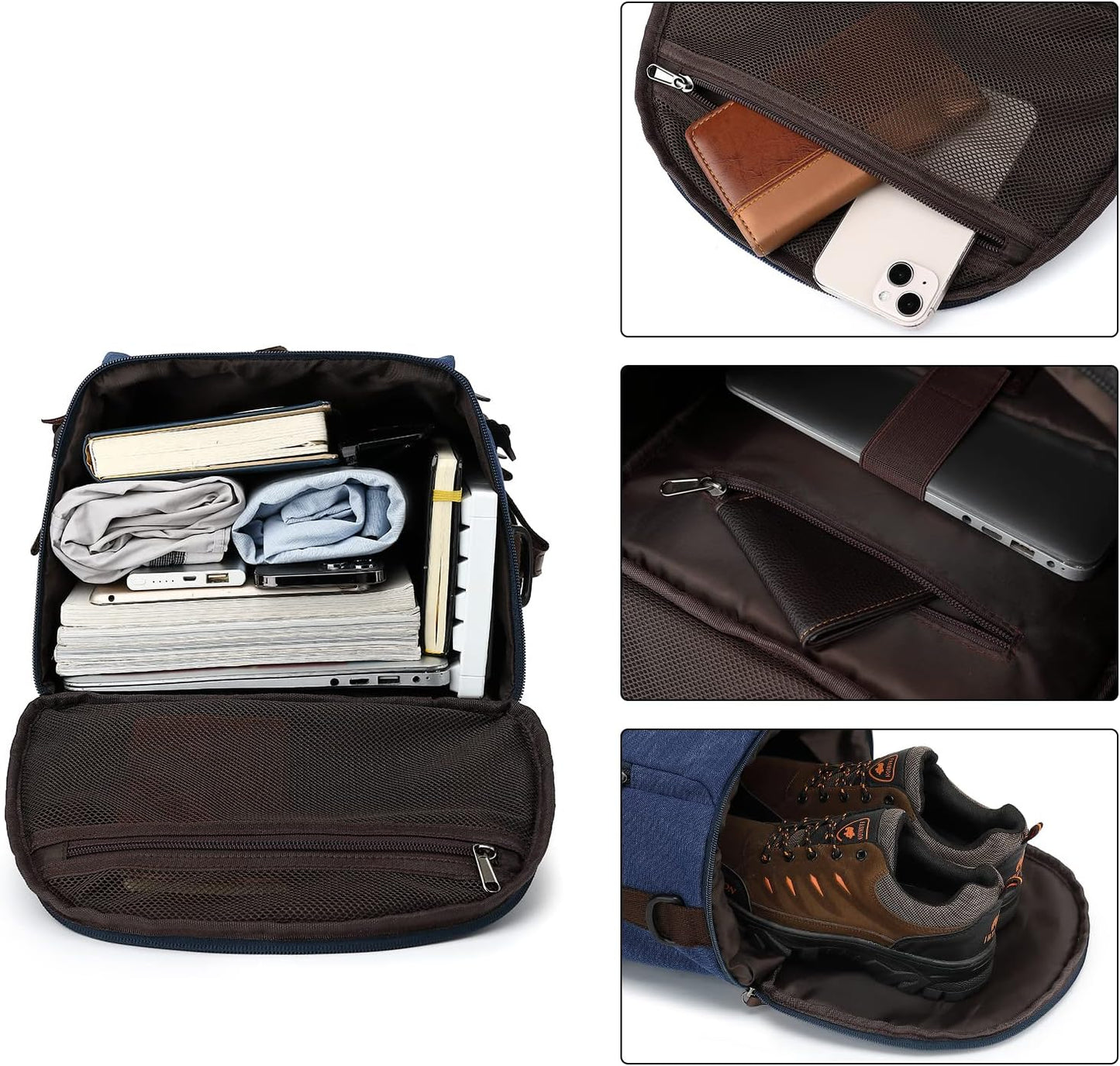 Kalesi Gym Duffle Bag Backpack 4-Way Vintage canvas with Shoes Compartment for travel Sport Hiking laptop (Vintage blue)