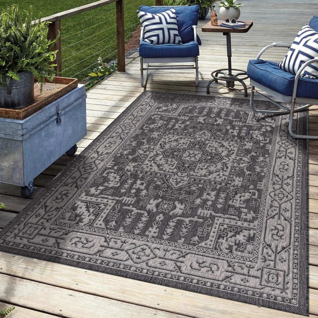 Keen Home Design Terrace Outdoor Area Rug - 4x6 Washable Indoor/Outdoor Rug for Patio, Kitchen, Balcony, Beach, Garden, Deck and Porch, Size: 3'10"x5'7"