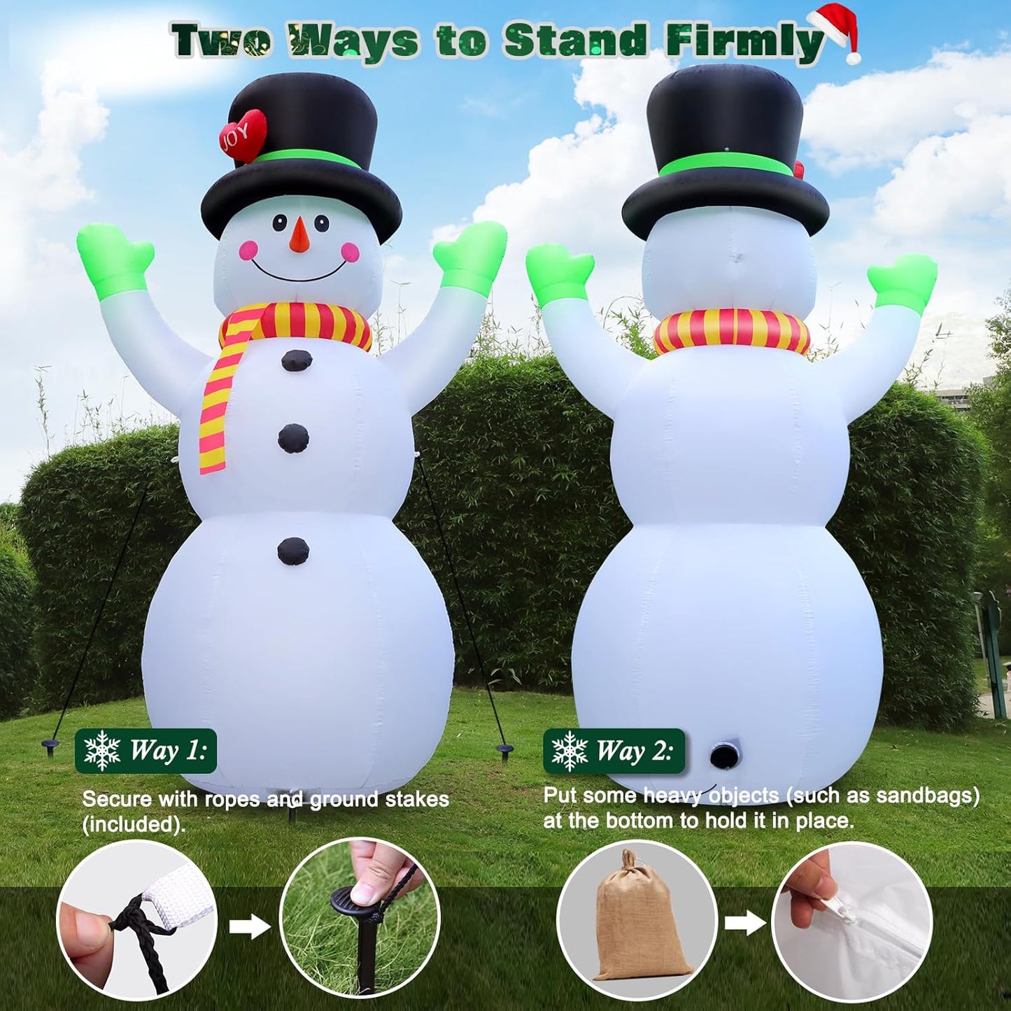 10 FT Christmas Inflatables Snowman Wear Magic Hat, Blow Up Outdoor Decorations Built-in Bright LED Light, Giant Snow Man Yard Decor for Festive Holiday Garden Patio Lawn Mall Display Hall Xmas Party