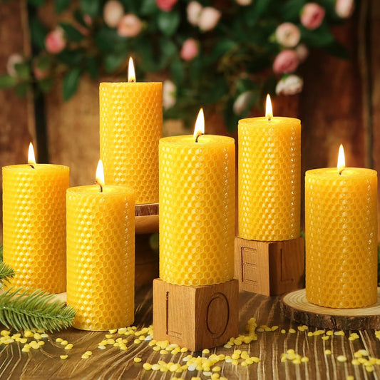 12 Pack Honeycomb Beeswax Candles,240 Hours Long Burning Natural Handmade Beeswax Rolled Pillar Candles, Bees Wax Candles for Home, Prayer,Dripless Smokeless Unscented Pillar Candle 2x4in