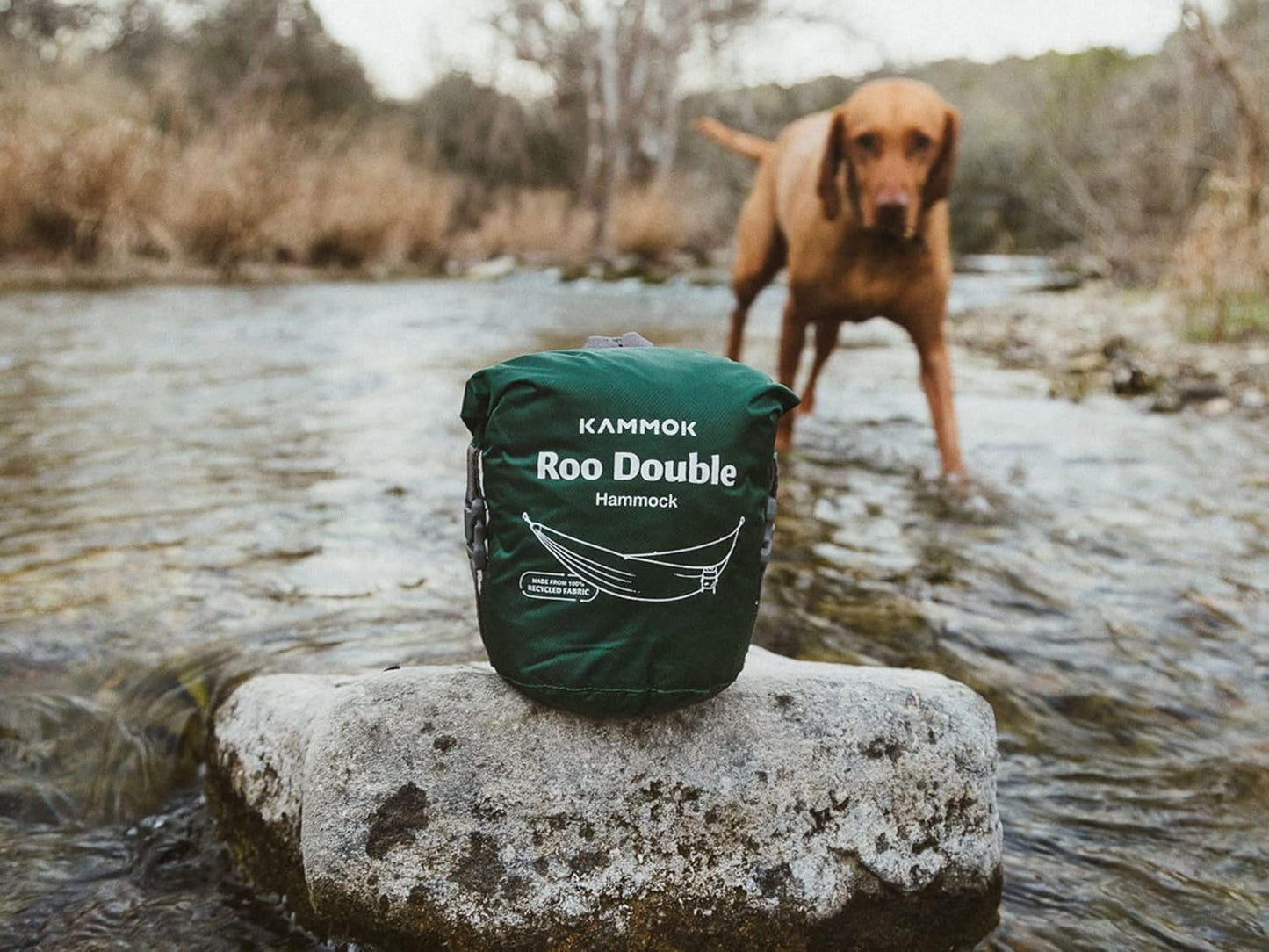 KAMMOK: Roo Double Hammock | Made from Strong & 100% Recycled Water Resistant Ripstop Fabric | Comfortable, Packable, Lightweight (Lifetime Adventure Grade Warranty), Pine Green