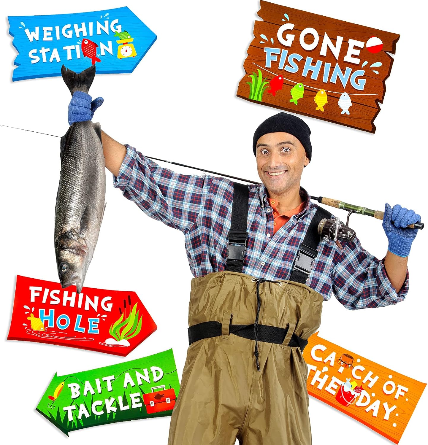 Jetec 20 Pieces Fishing Party Directional Signs The Big One Welcome Signs Backyard Door Cutouts Summer Birthday Baby Shower Party Favor Ideas Decoration Supplies