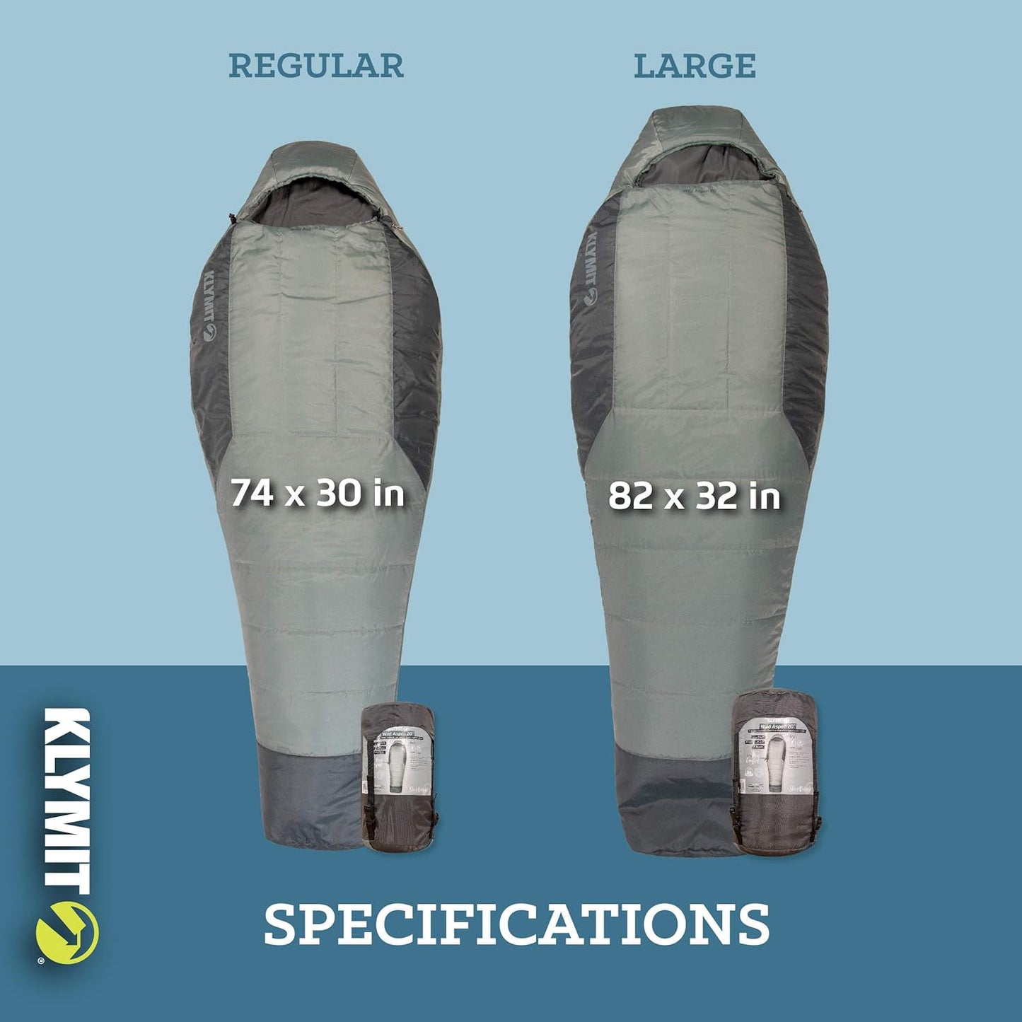 Klymit Sleeping-Bags KLYMIT Wild Aspen Lightweight Mummy Sleeping Bag, Best Gear for Cold Weather Camping, Hiking, Backpacking, Pair with Static V Sleeping Pad (Size Regular to XL)