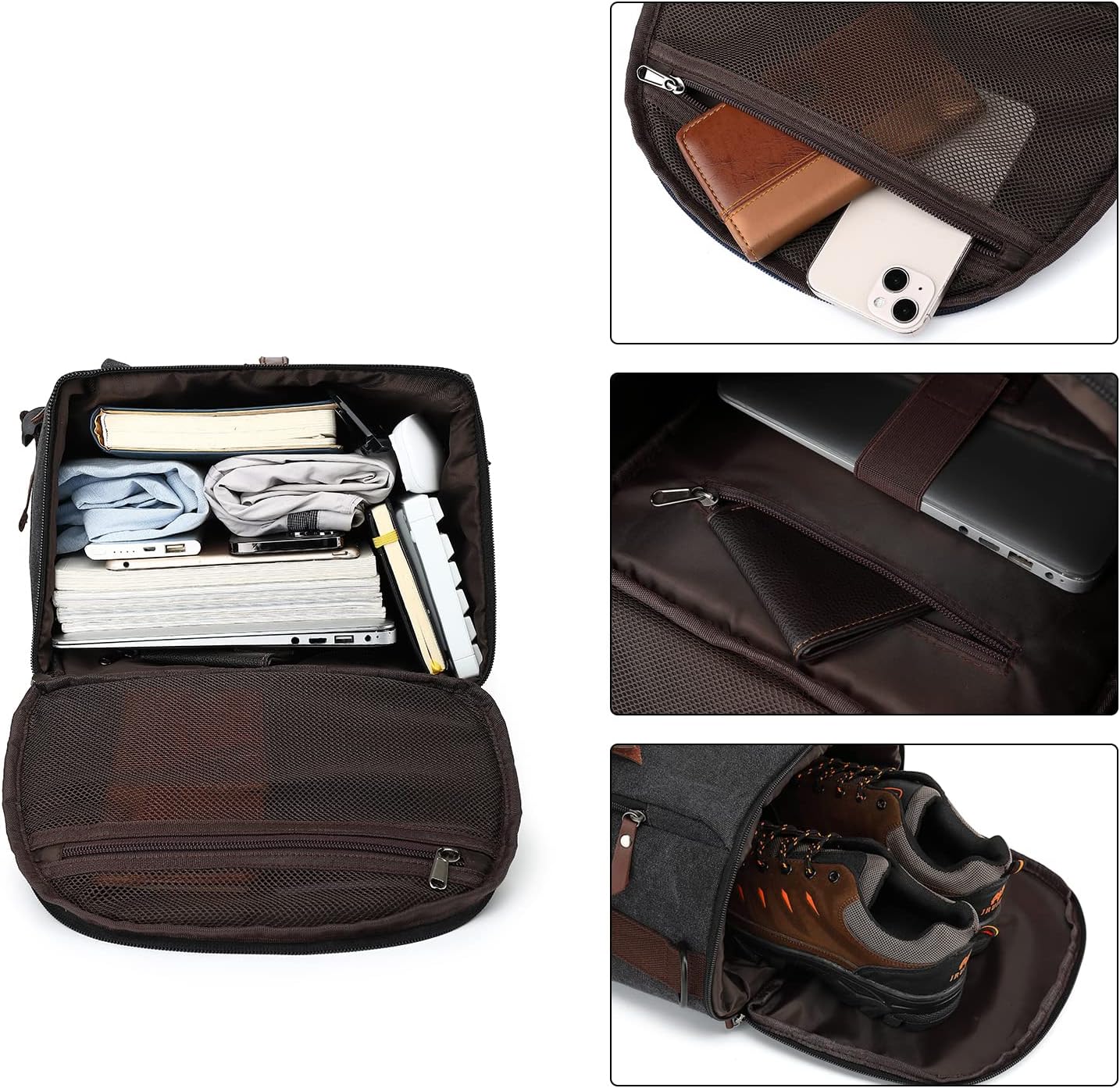 Kalesi Gym Duffle Bag Backpack 4-Way Vintage canvas with Shoes Compartment for travel Sport Hiking laptop (Vintage grey)