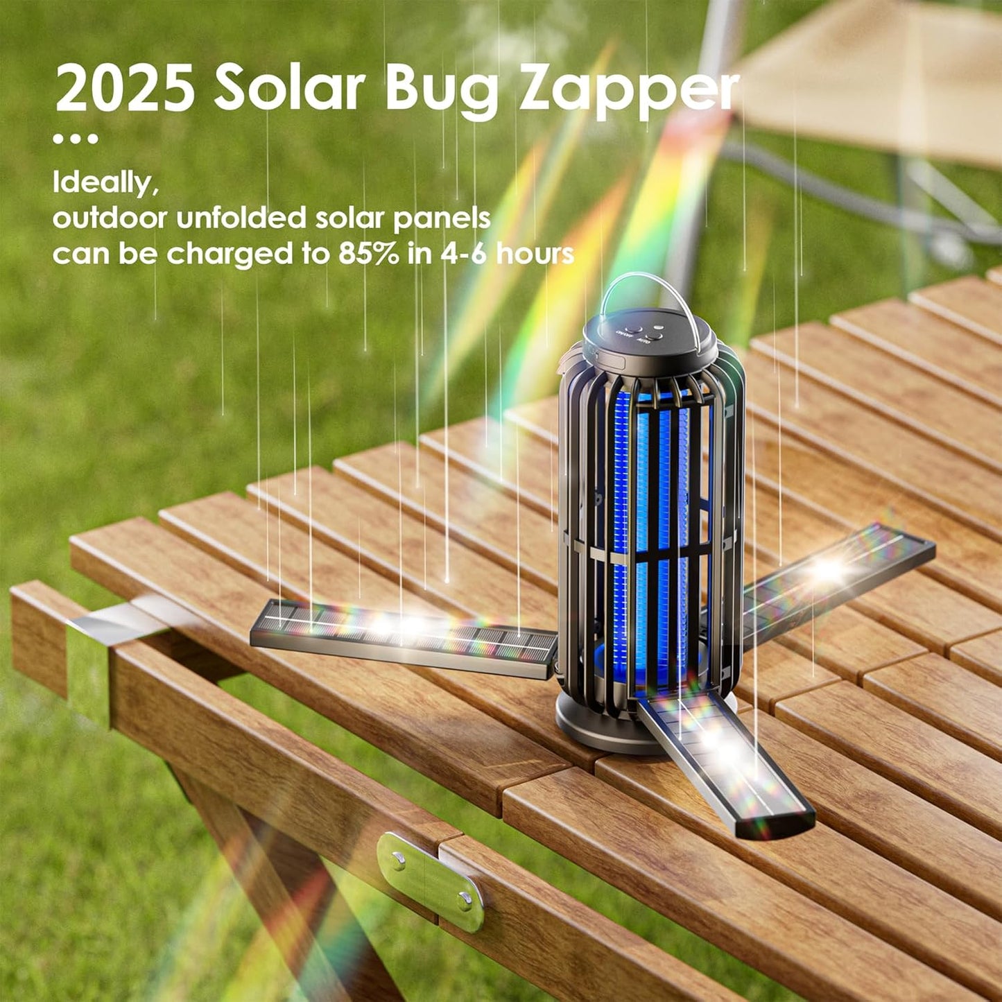 TYPEC Bug Zapper 2 Pack, Solar Bug Zapper with 3 Solar Charging Panels, IP65 Waterproof Mosquito Zapper, 4200V Mosquito Zapper with LED Light, Outdoor Indoor AUTO ON/Off