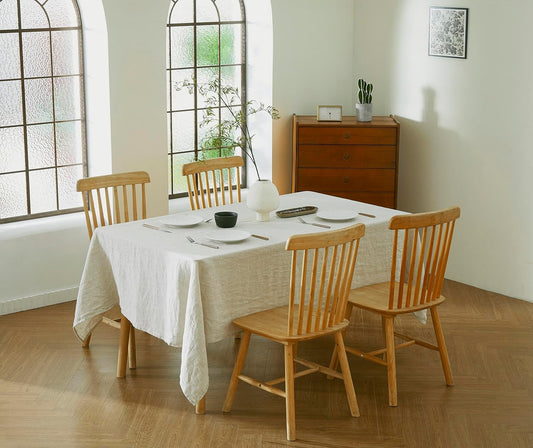 100% French Flax Linen Tablecloths Rectangle 120Lx60W Inch for Dinners, Parties, Easter, Halloween, Camping, Stone Washed, Textured, Machine Washable, 10-12 Sets (60''x120'', Natural Linen)