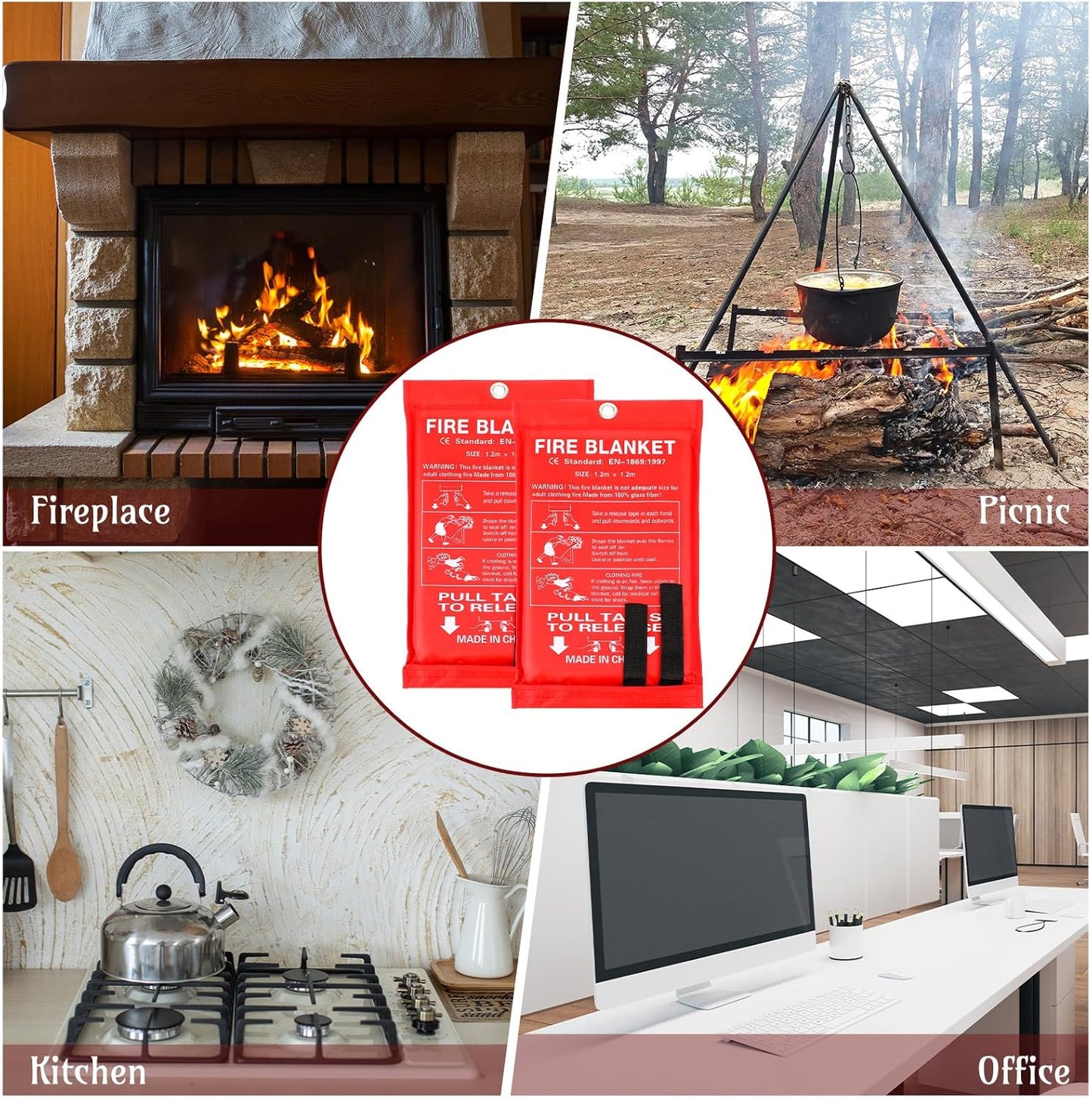 Jerify 12 Pack Fire Blanket for Home Emergency Fire Blanket 47 x 47 Inch Kitchen Fire Suppression Blanket Fiberglass Fire Blanket Flame Retardant Protection and Heat Insulation (Red)