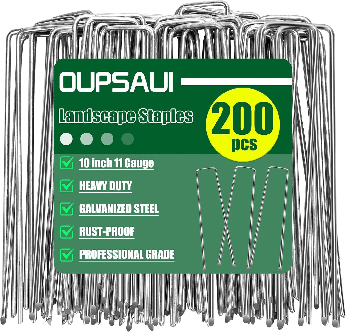 10 Inch 11 Gauge Galvanized Landscape Staples Stakes for Decoration, 25/100/200pcs Garden Metal Stakes for Weed Barrier Fabric, Fence Stakes, Tent Stakes (10in, 200pcs)