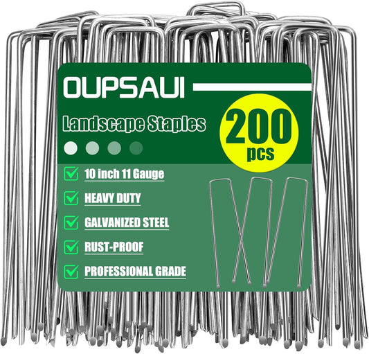 10 Inch 11 Gauge Galvanized Landscape Staples Stakes for Decoration, 25/100/200pcs Garden Metal Stakes for Weed Barrier Fabric, Fence Stakes, Tent Stakes (10in, 200pcs)