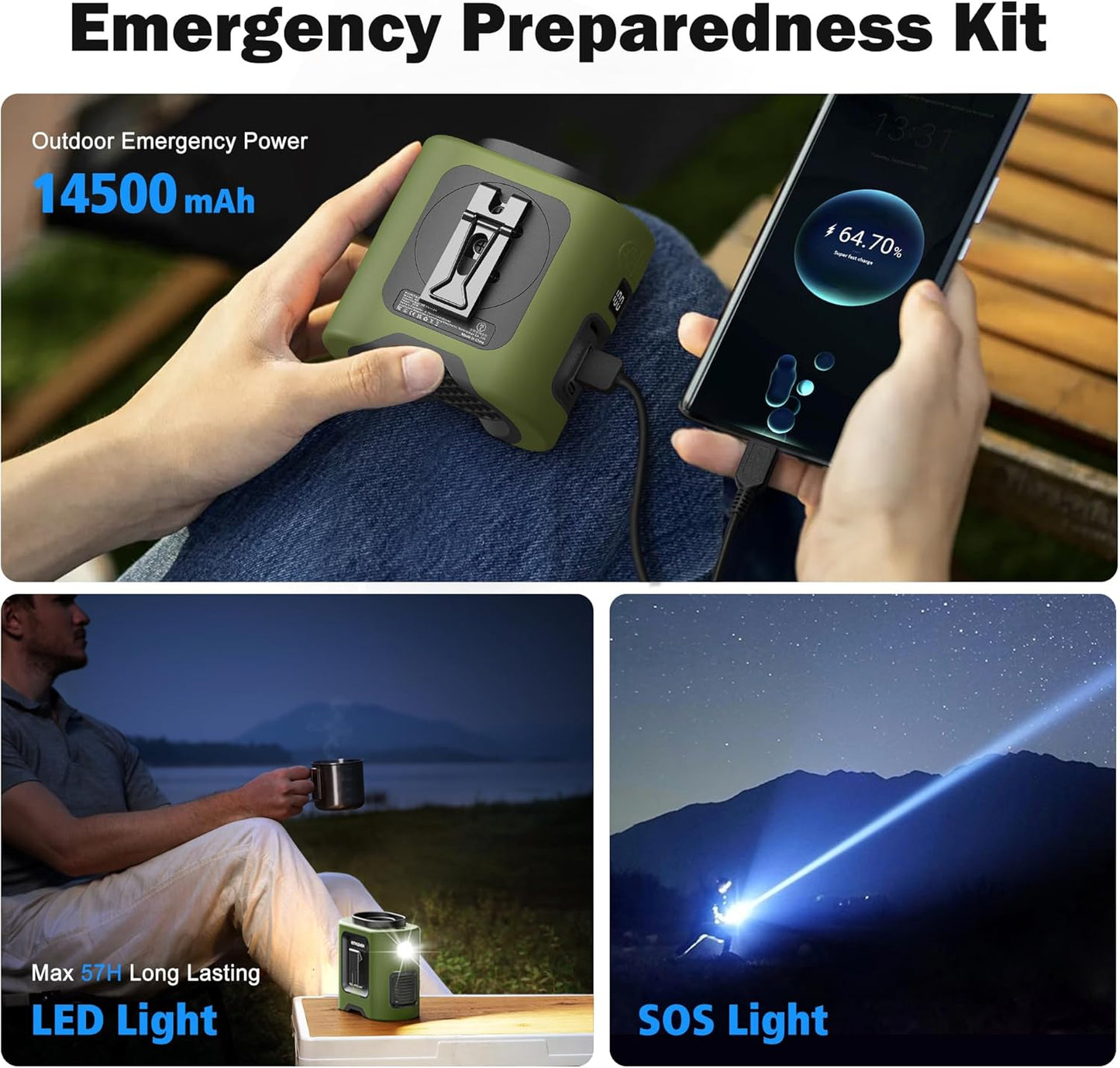 KITWLEMEN 14500mAh Portable Waist Fan - Personal Clip on Belt Fan, 5 Speed 67H Cooling, Rechargeable Battery Operated, Wearable with Lanyard & Light for Camping, Travel, Jobsite (Green)